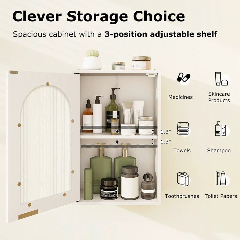Bathroom Wall Cabinet with Tempered Glass Door and Adjustable Shelf-White by DirectDeals