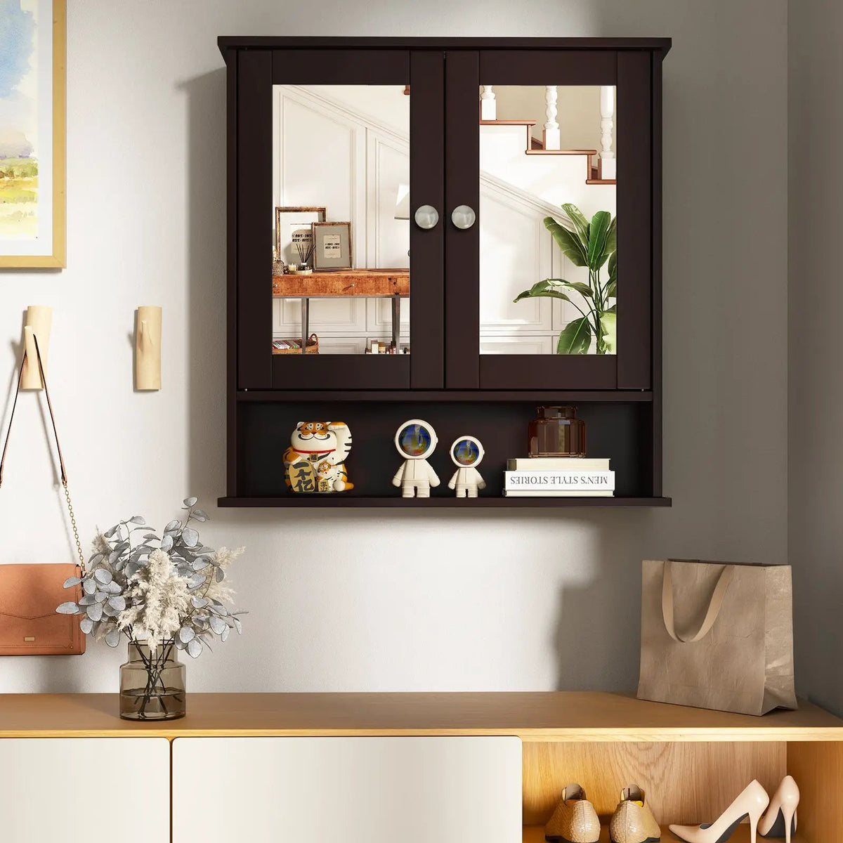 Double Door Wall-Mounted Bathroom Mirror Cabinet with Storage Shelf by DirectDeals
