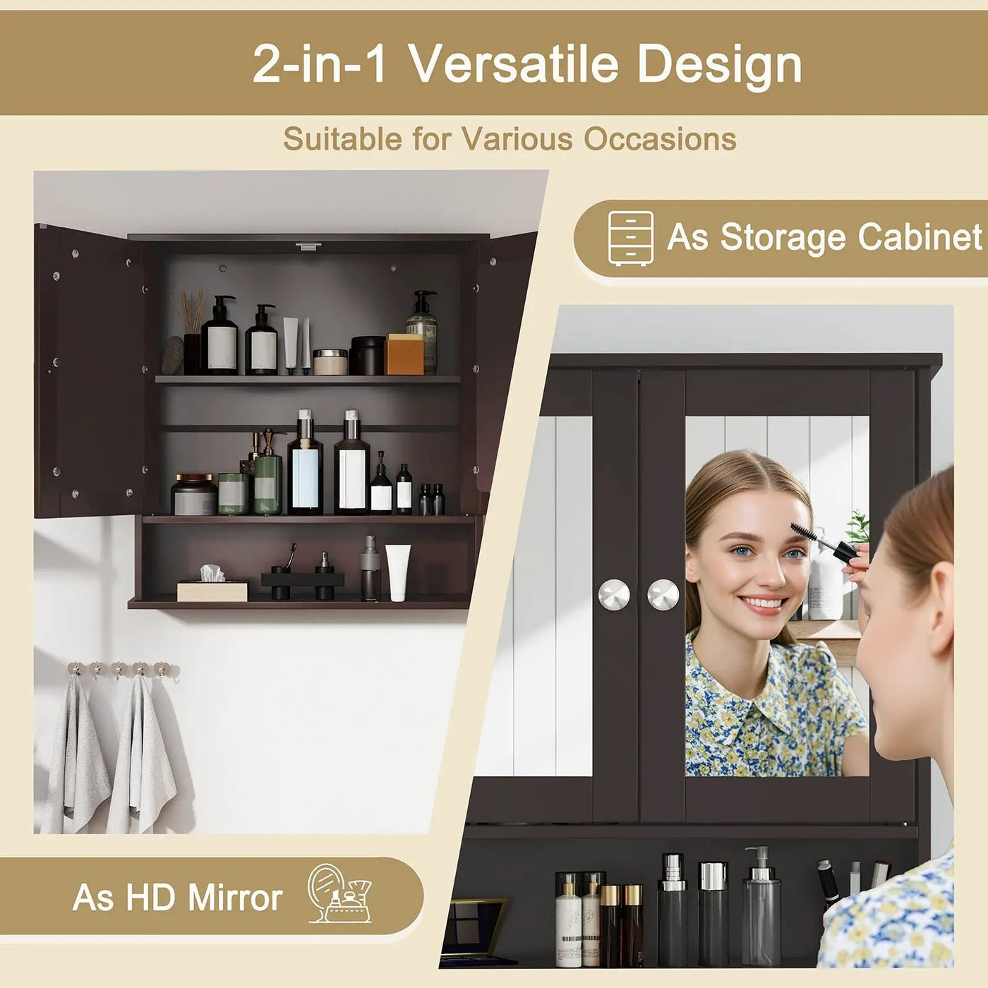 Double Door Wall-Mounted Bathroom Mirror Cabinet with Storage Shelf by DirectDeals