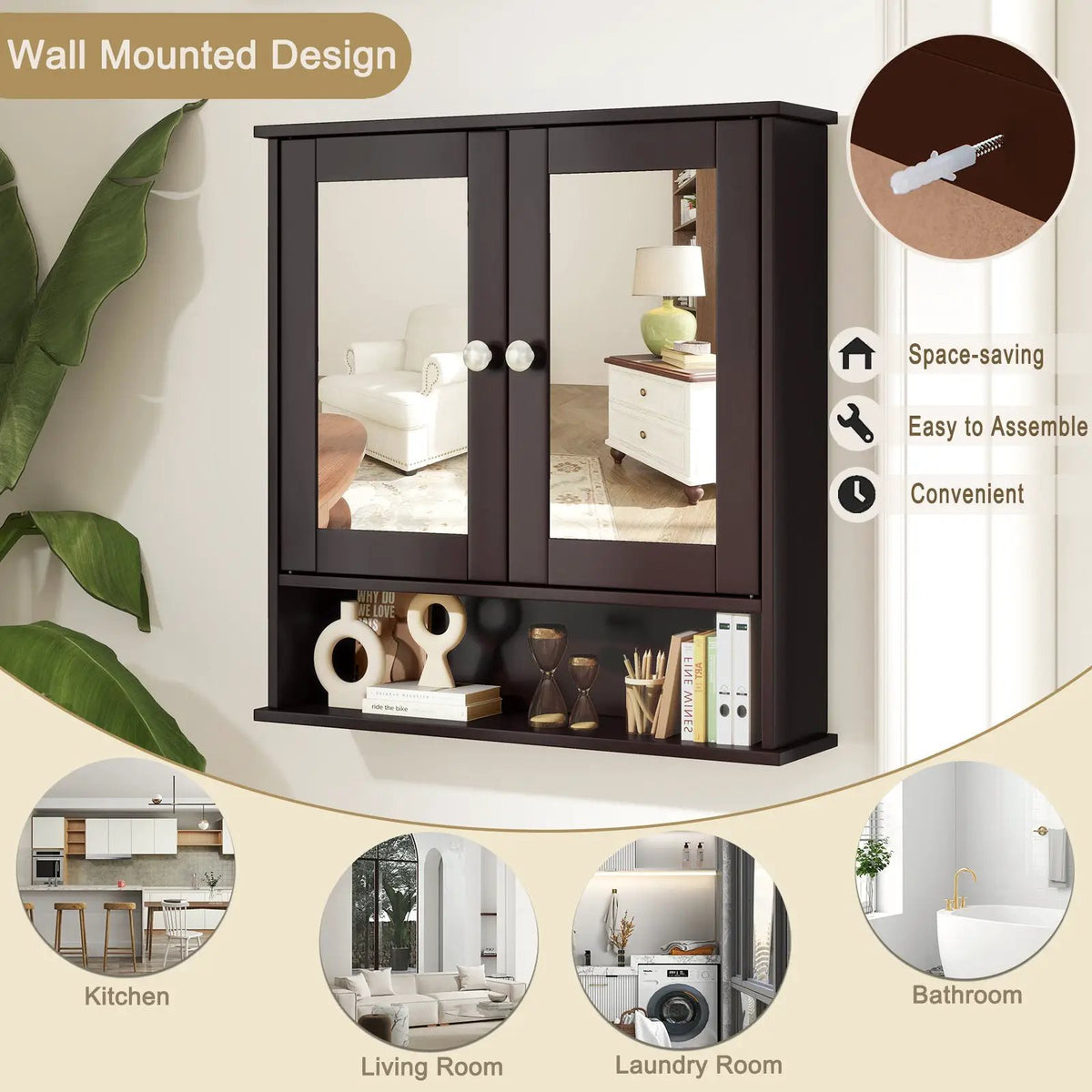 Double Door Wall-Mounted Bathroom Mirror Cabinet with Storage Shelf by DirectDeals