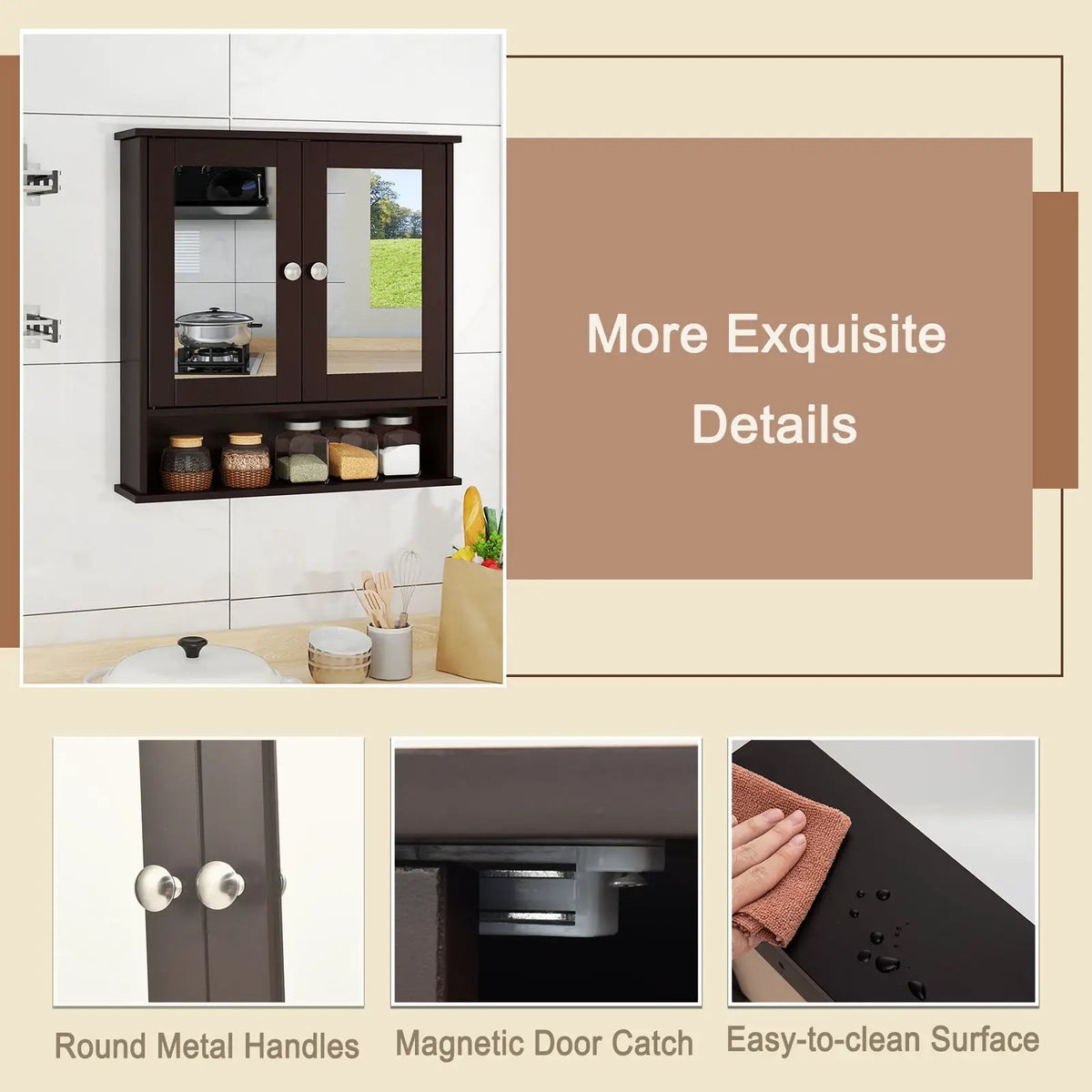 Double Door Wall-Mounted Bathroom Mirror Cabinet with Storage Shelf by DirectDeals