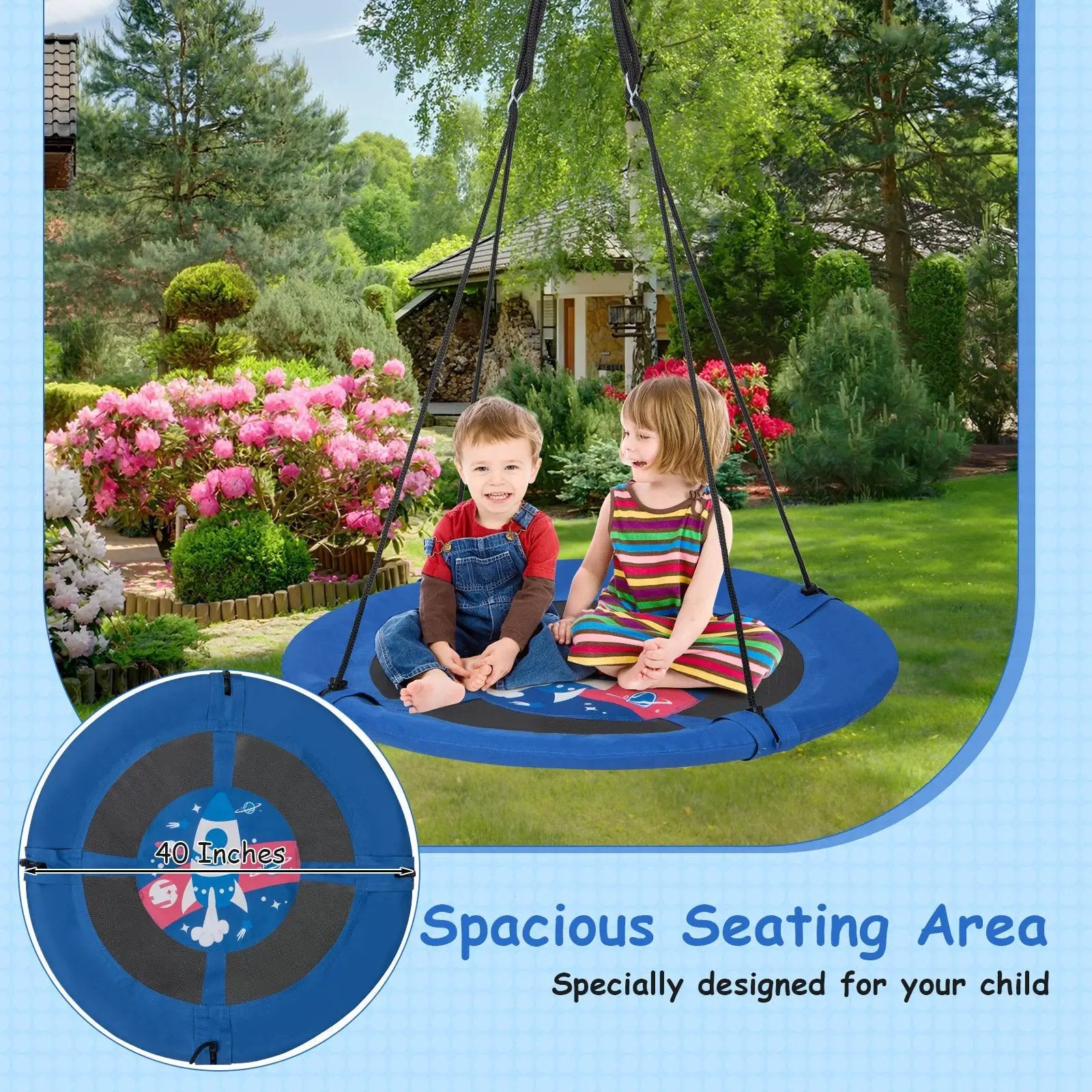 40 Inches Saucer Tree Swing with Adjustable Hanging Ropes and 900D Oxford Fabric by DirectDeals