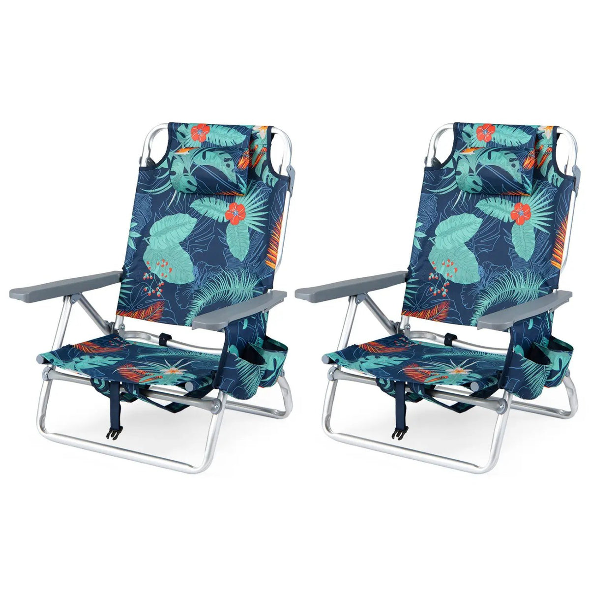 Beach Chairs Set of 2 Portable Folding Backpack Recliners with 5-Position Backrest and Padded Headrest, photo 33 of 36