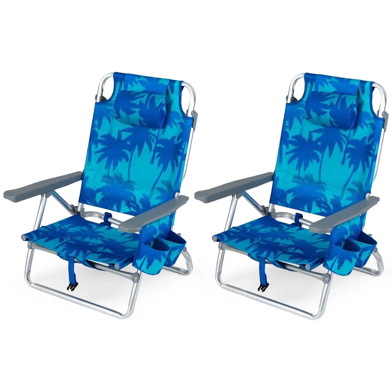 Beach Chairs Set of 2 Portable Folding Backpack Recliners with 5-Position Backrest and Padded Headrest by DirectDeals