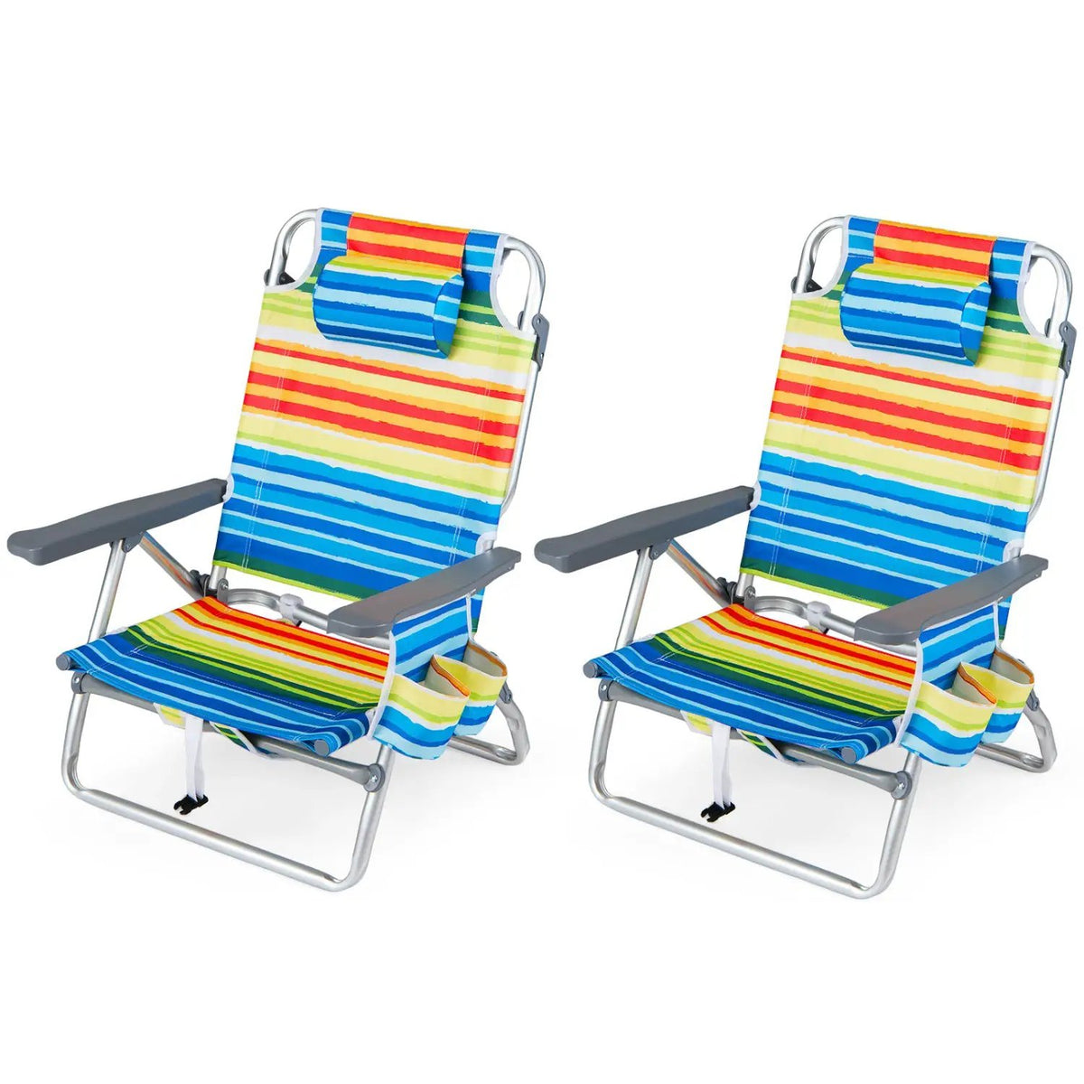 Beach Chairs Set of 2 Portable Folding Backpack Recliners with 5-Position Backrest and Padded Headrest, photo 2 of 36