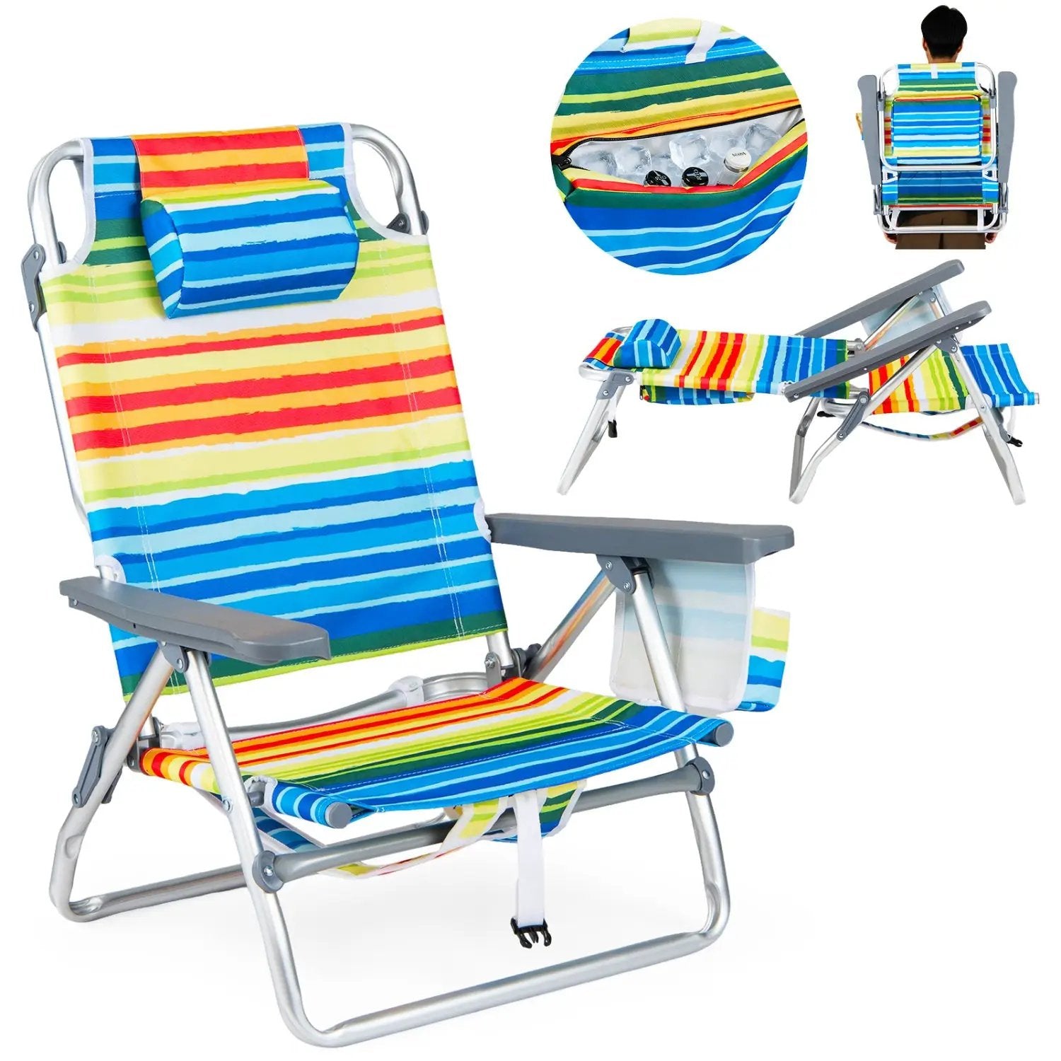 Beach Chairs Set of 2 Portable Folding Backpack Recliners with 5-Position Backrest and Padded Headrest by DirectDeals