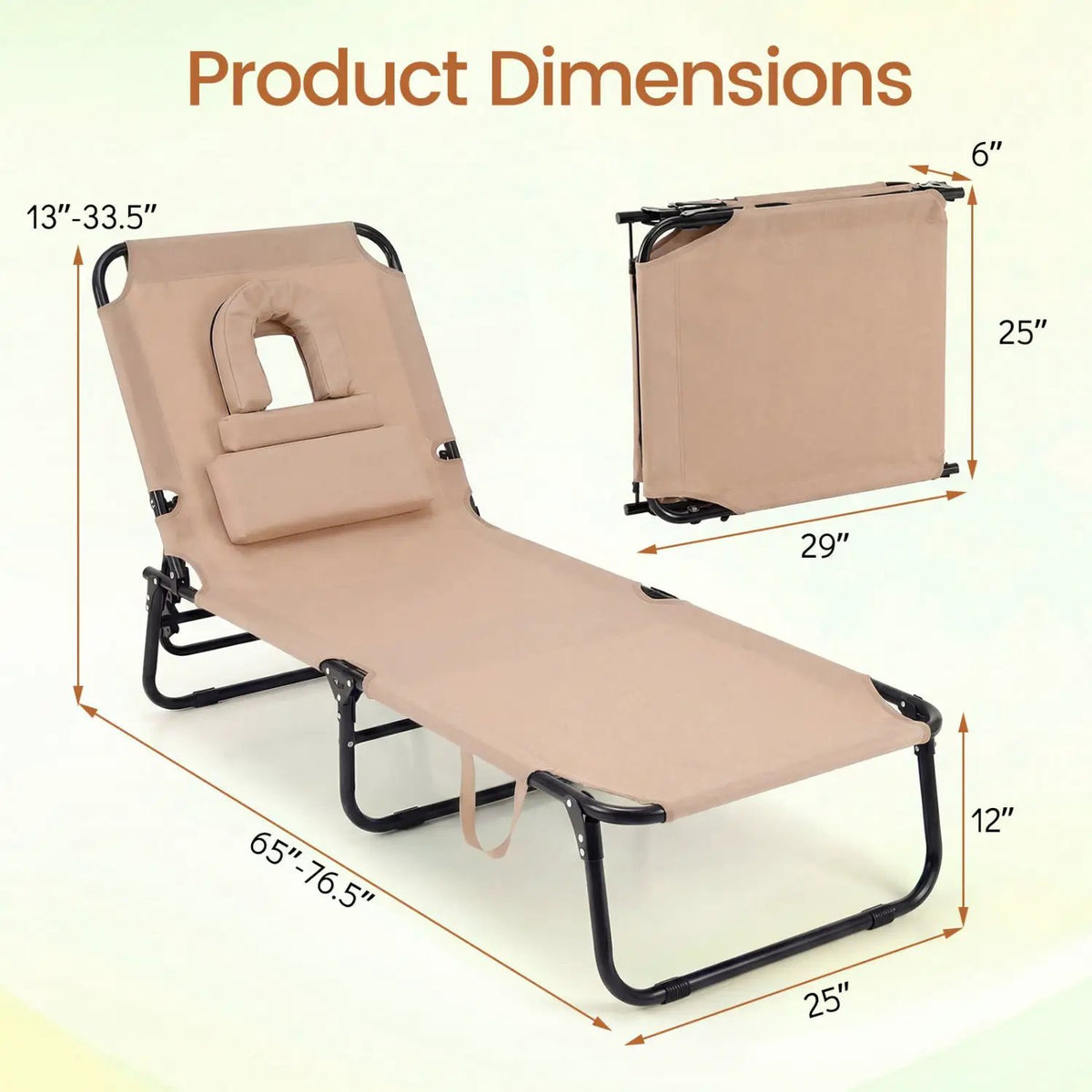 Beach Chaise Lounge Chair with Face Hole and Removable Pillow, photo 8 of 8