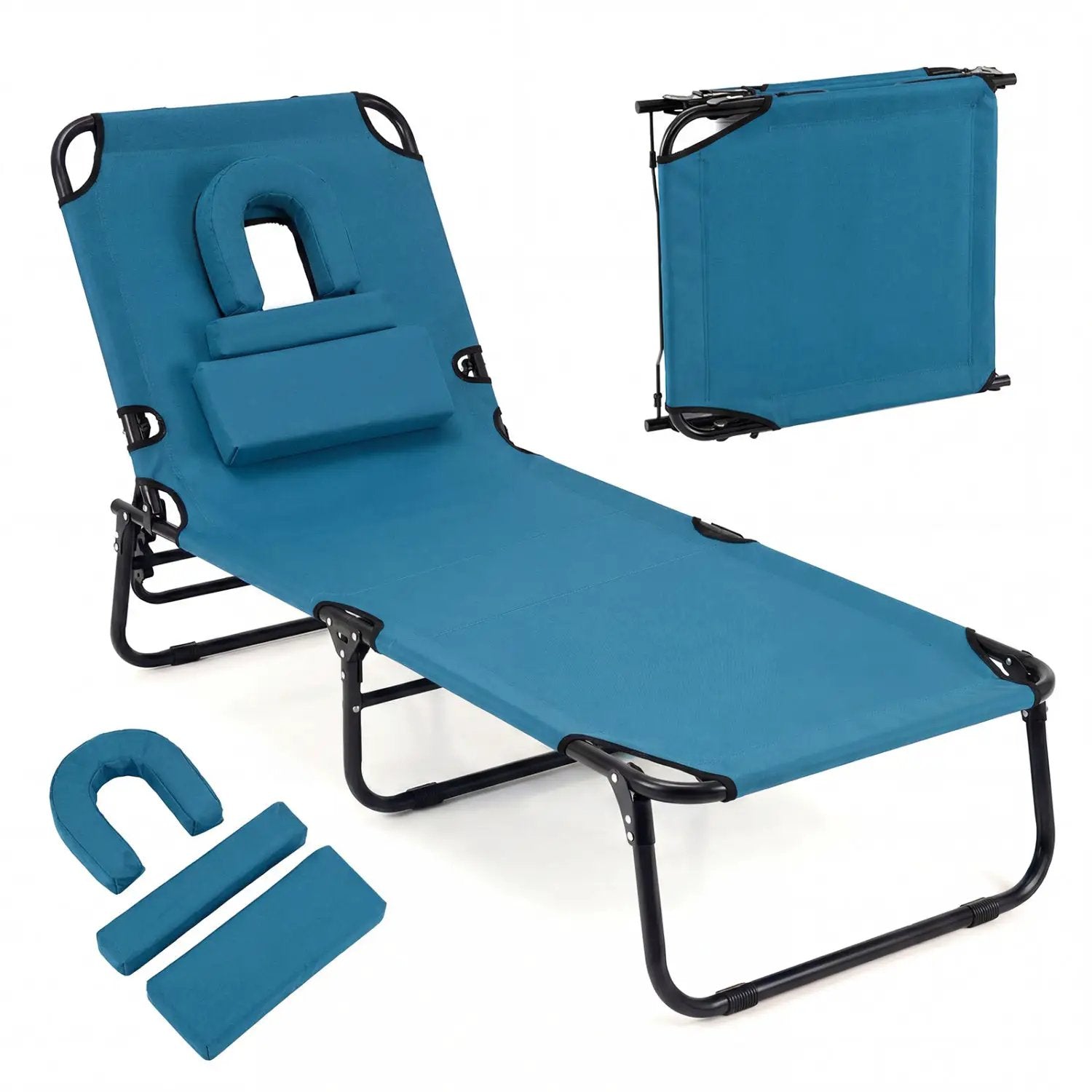 Beach Chaise Lounge Chair with Face Hole and Removable Pillow by DirectDeals