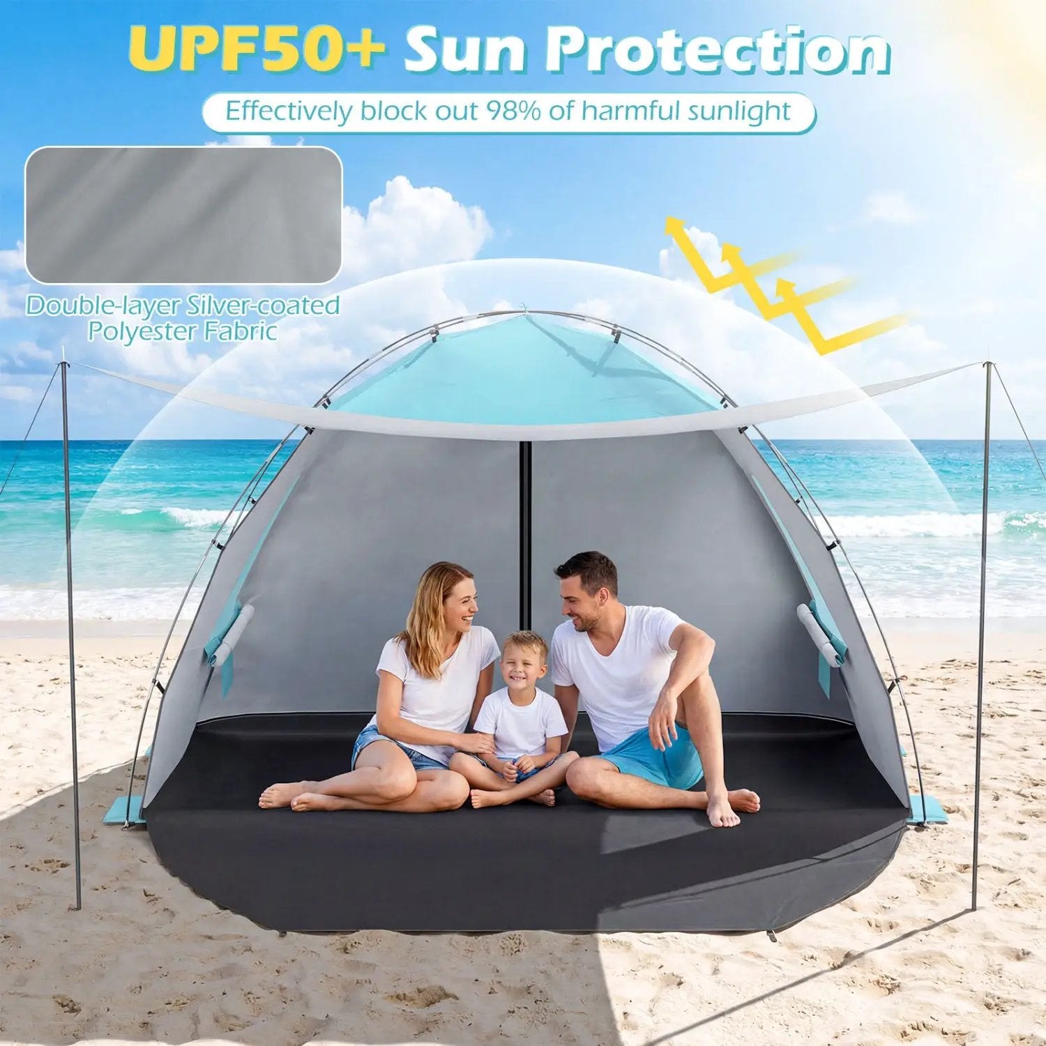Beach Tent Sun Shelter with Canopy Pop-Up Easy Setup UPF50+ Sun Protection by DirectDeals