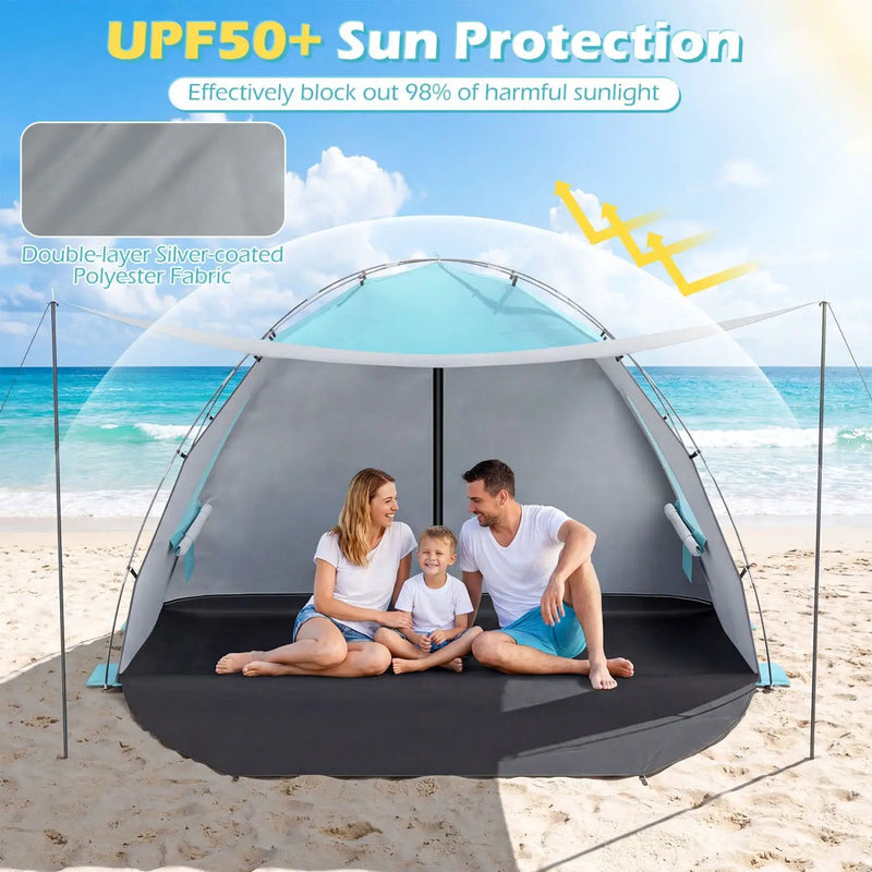 Beach Tent Sun Shelter with Canopy Pop-Up Easy Setup UPF50+ Sun Protection by DirectDeals