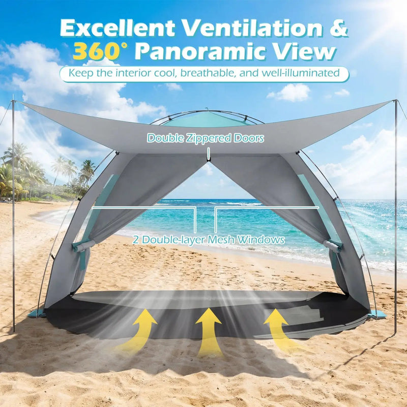 Beach Tent Sun Shelter with Canopy Pop-Up Easy Setup UPF50+ Sun Protection by DirectDeals