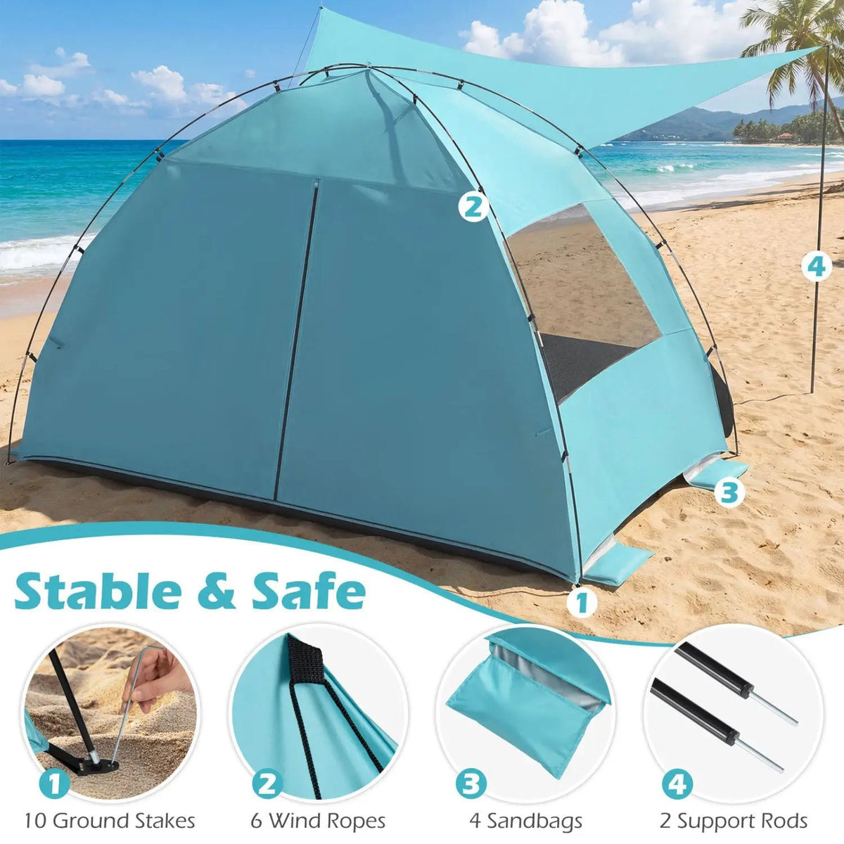 Beach Tent Sun Shelter with Canopy Pop-Up Easy Setup UPF50+ Sun Protection, photo 14 of 16