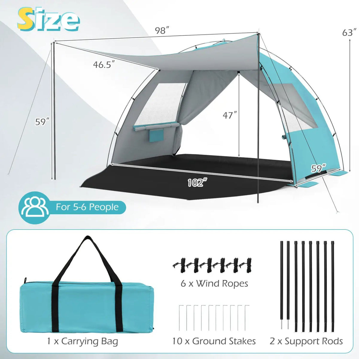 Beach Tent Sun Shelter with Canopy Pop-Up Easy Setup UPF50+ Sun Protection, photo 2 of 16