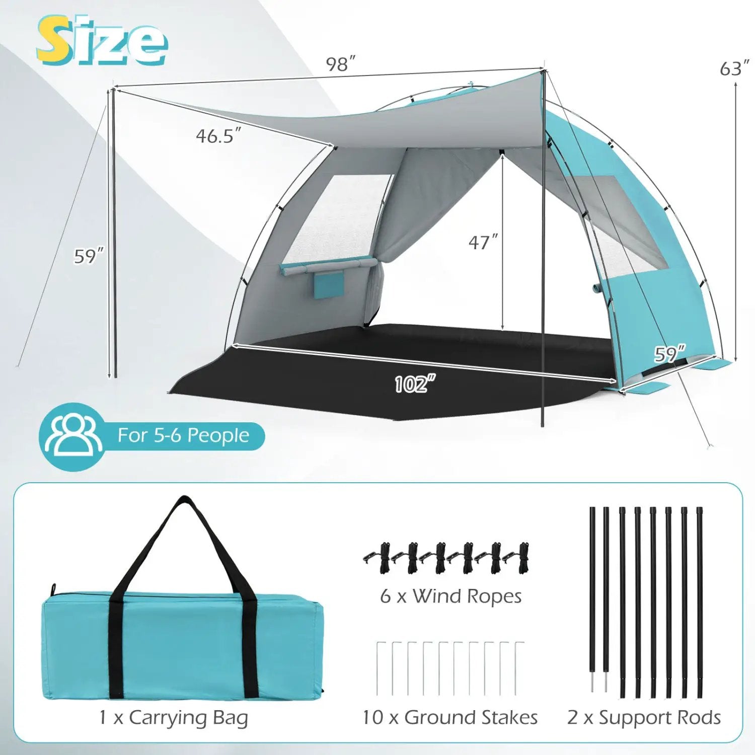 Beach Tent Sun Shelter with Canopy Pop-Up Easy Setup UPF50+ Sun Protection by DirectDeals