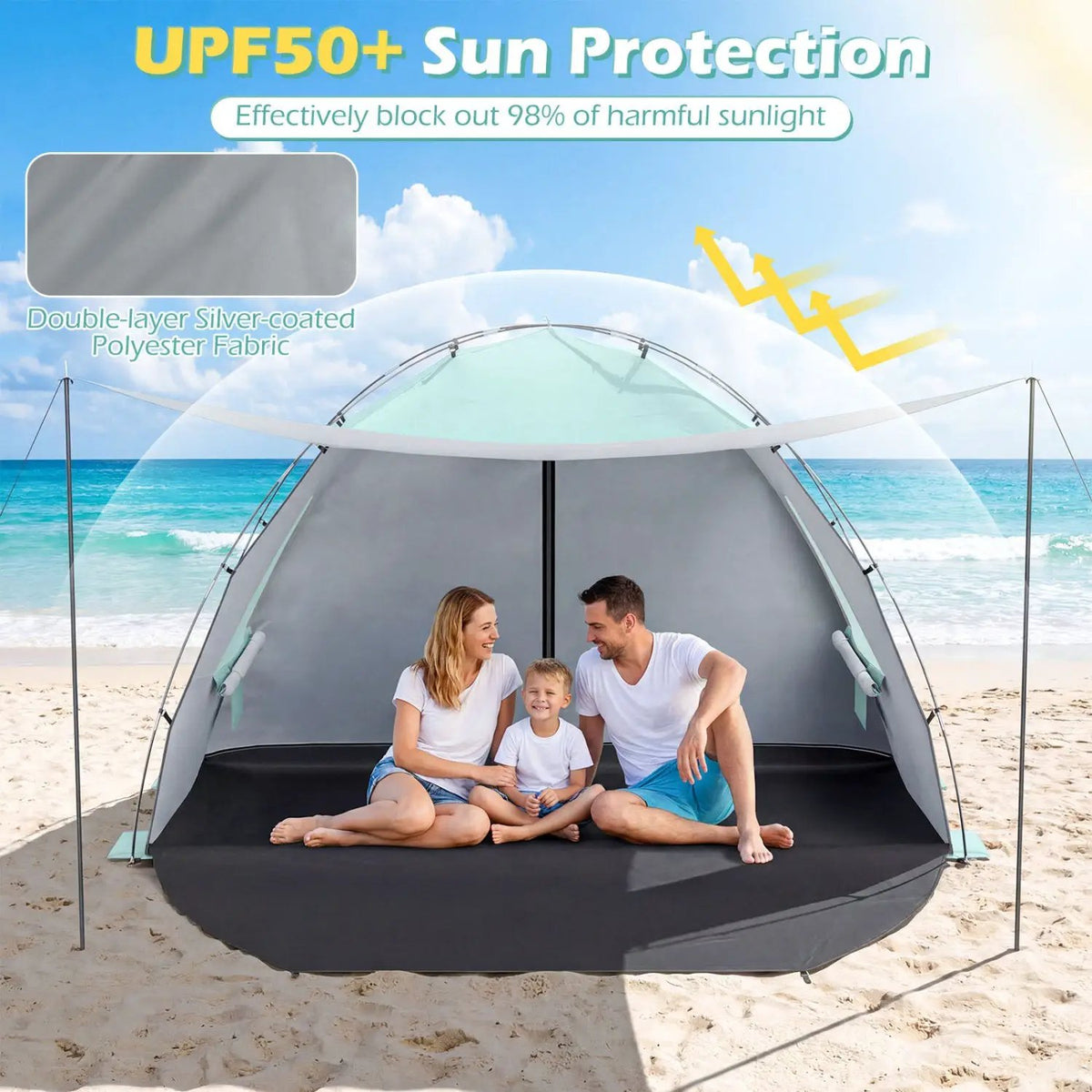 Beach Tent Sun Shelter with Canopy Pop-Up Easy Setup UPF50+ Sun Protection, photo 4 of 16