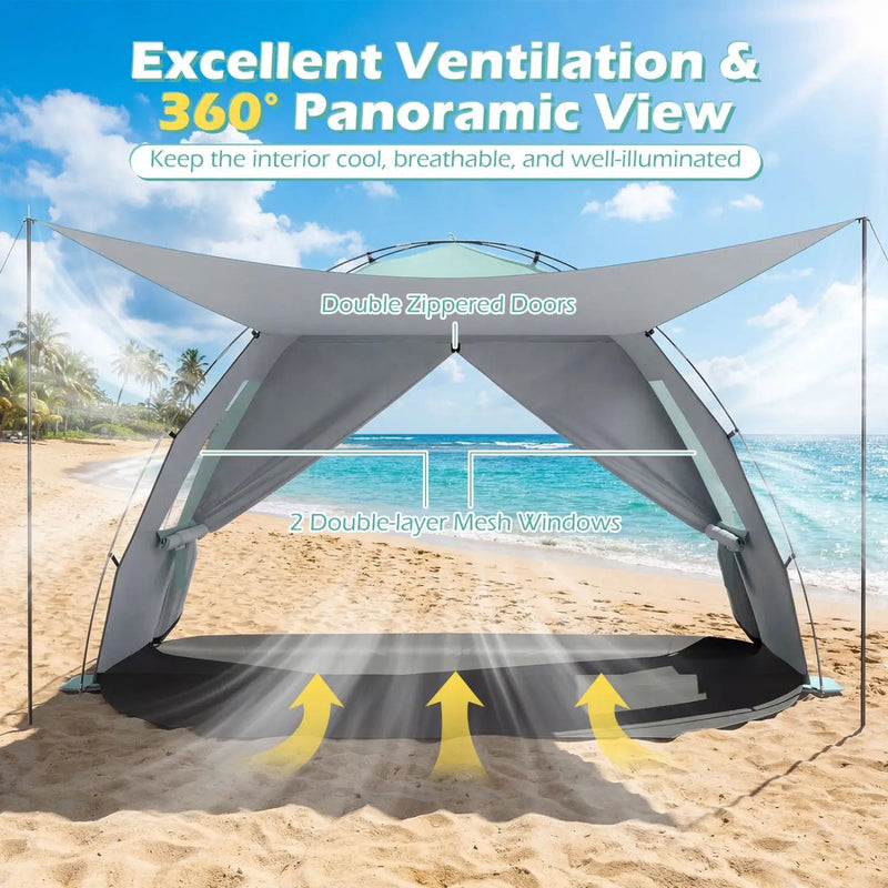 Beach Tent Sun Shelter with Canopy Pop-Up Easy Setup UPF50+ Sun Protection by DirectDeals