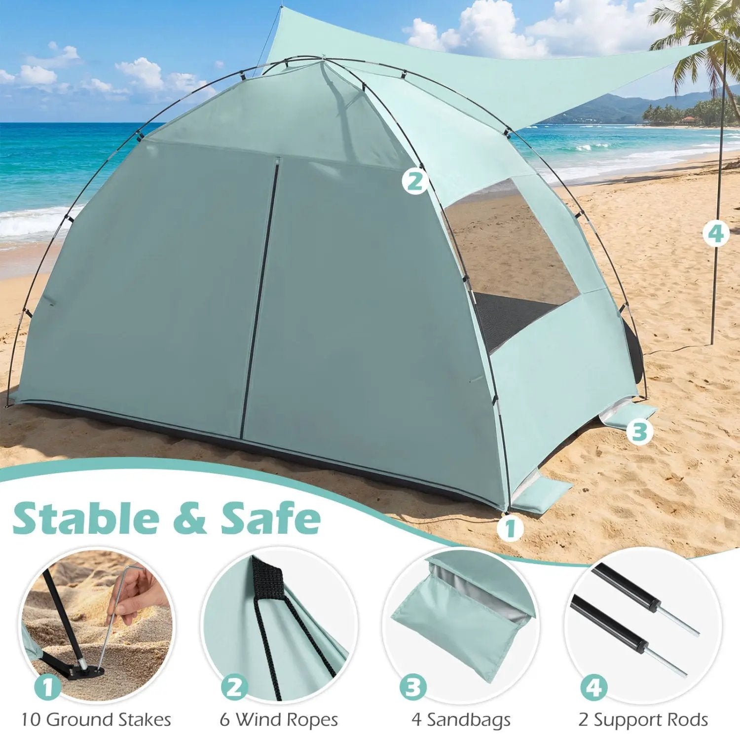 Beach Tent Sun Shelter with Canopy Pop-Up Easy Setup UPF50+ Sun Protection by DirectDeals