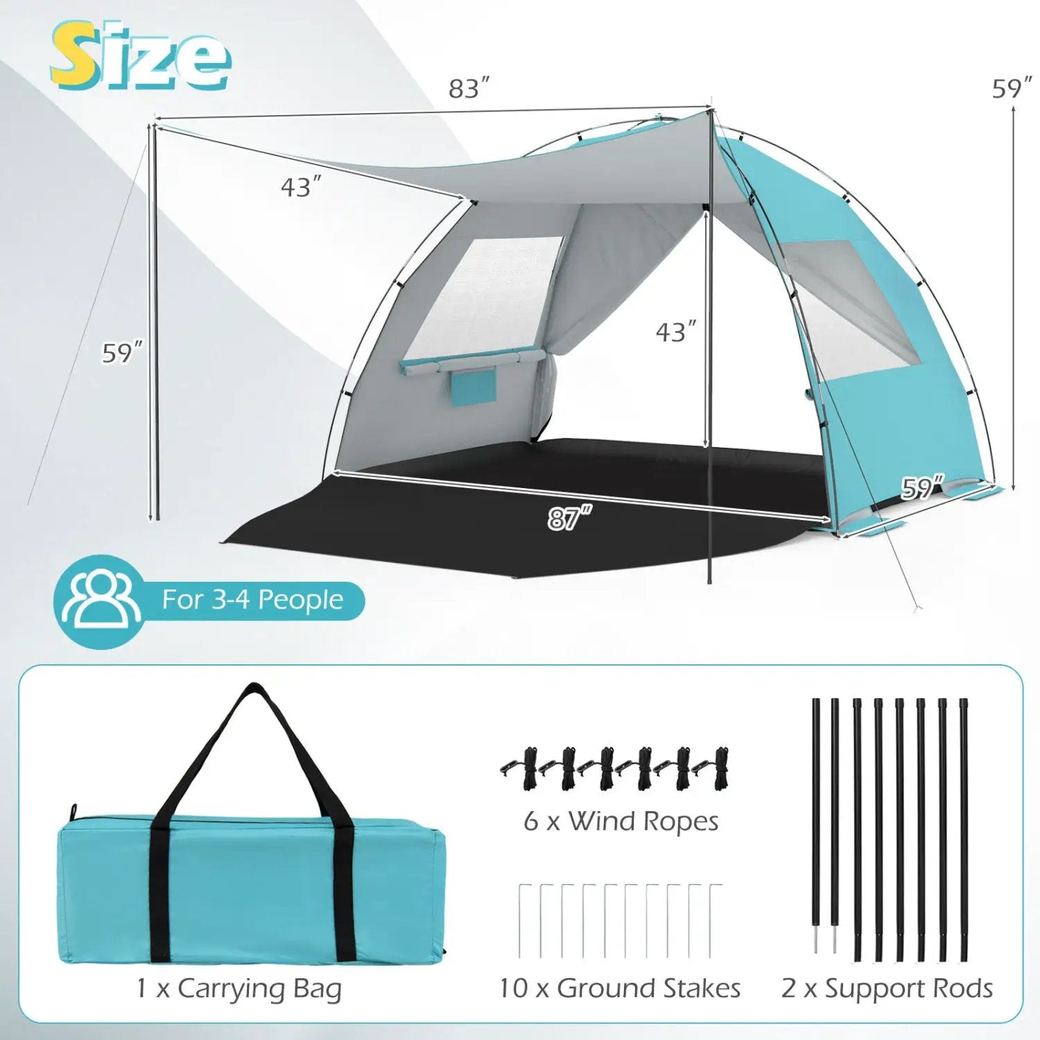 Beach Tent Sun Shelter with Canopy with Extended Floor and Vent Windows by DirectDeals