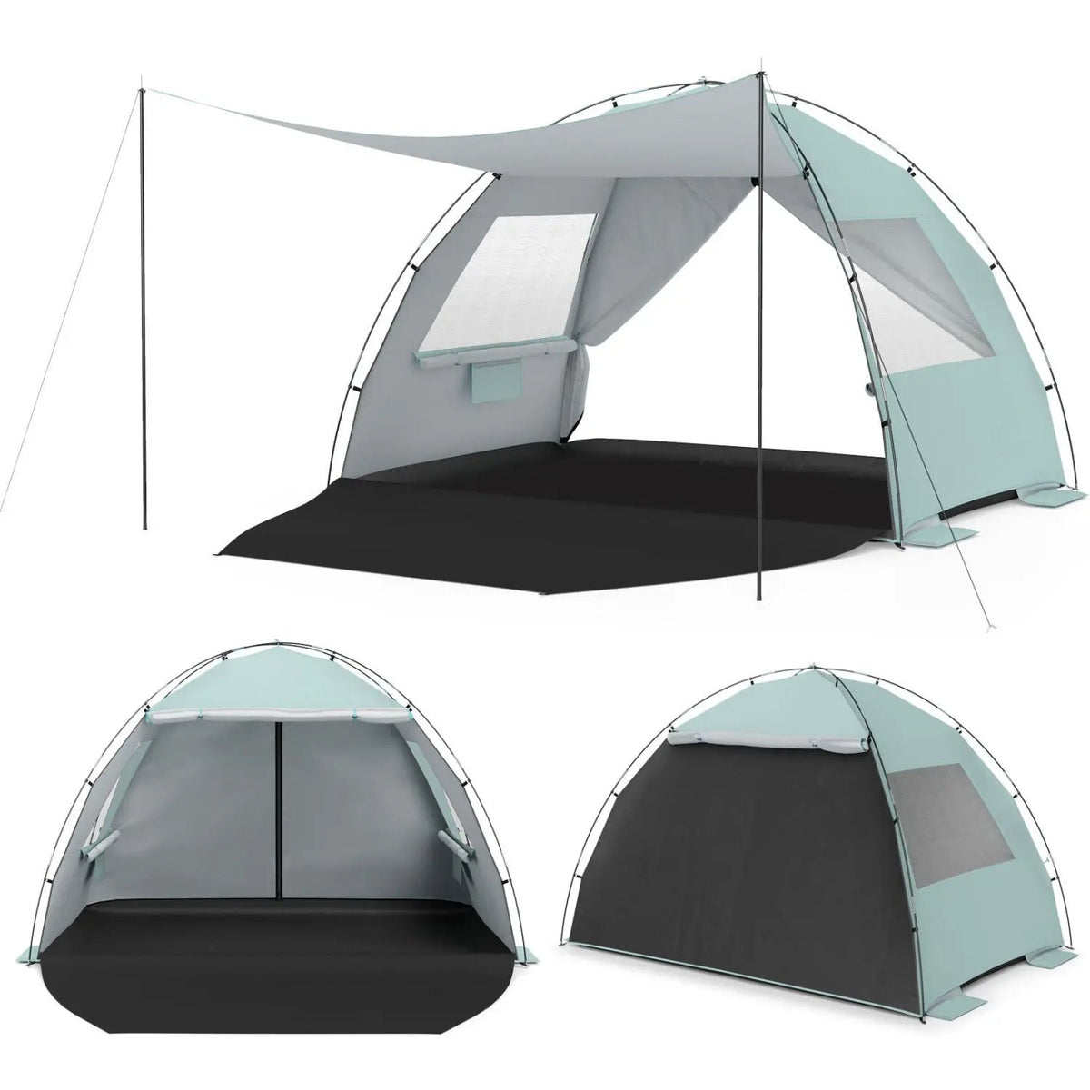 Beach Tent Sun Shelter with Canopy with Extended Floor and Vent Windows