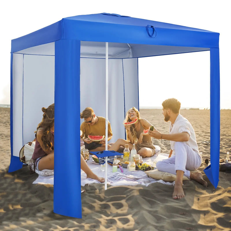 Beach Canopy Tent with Detachable Sidewall and Folding Table-Blue by DirectDeals
