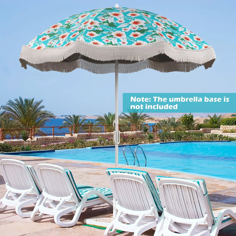 6.5 FT Beach Umbrella with Fringe Outdoor Tassel Umbrella with Push Button Tilt by DirectDeals