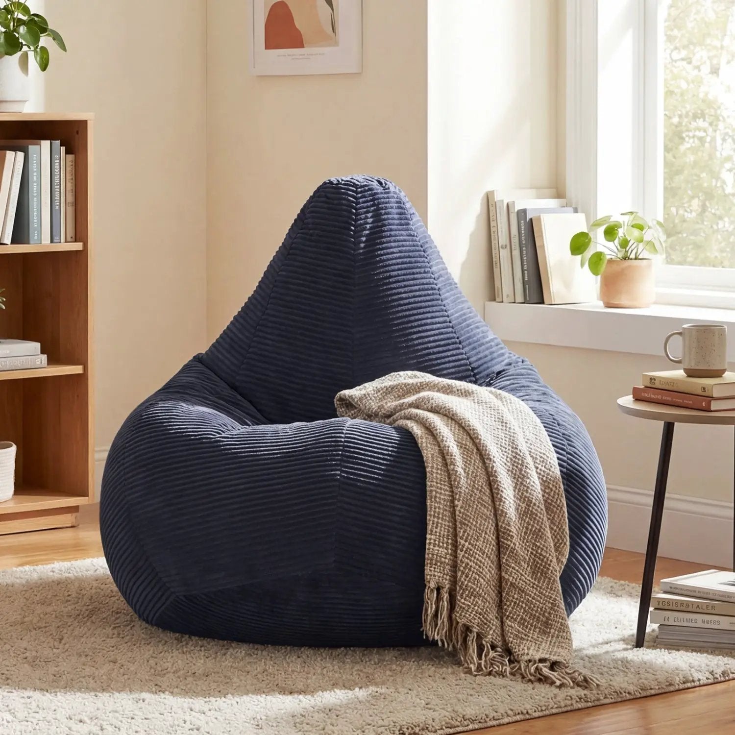 Bean Bag Chair for Adults Accent Lazy Sofa with Skin-friendly Corduroy Cover and Soft Sponge Filling by DirectDeals