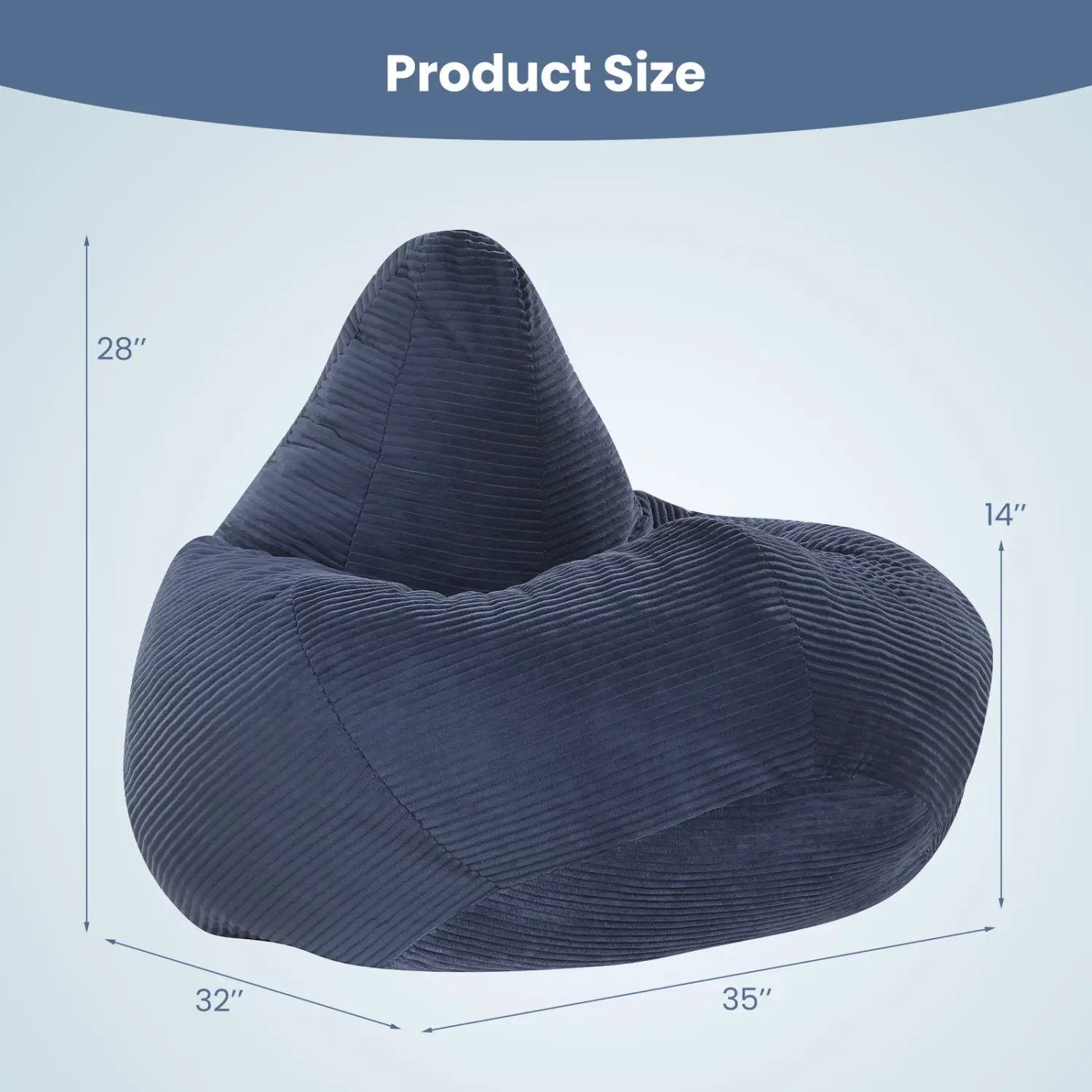 Bean Bag Chair for Adults Accent Lazy Sofa with Skin-friendly Corduroy Cover and Soft Sponge Filling by DirectDeals