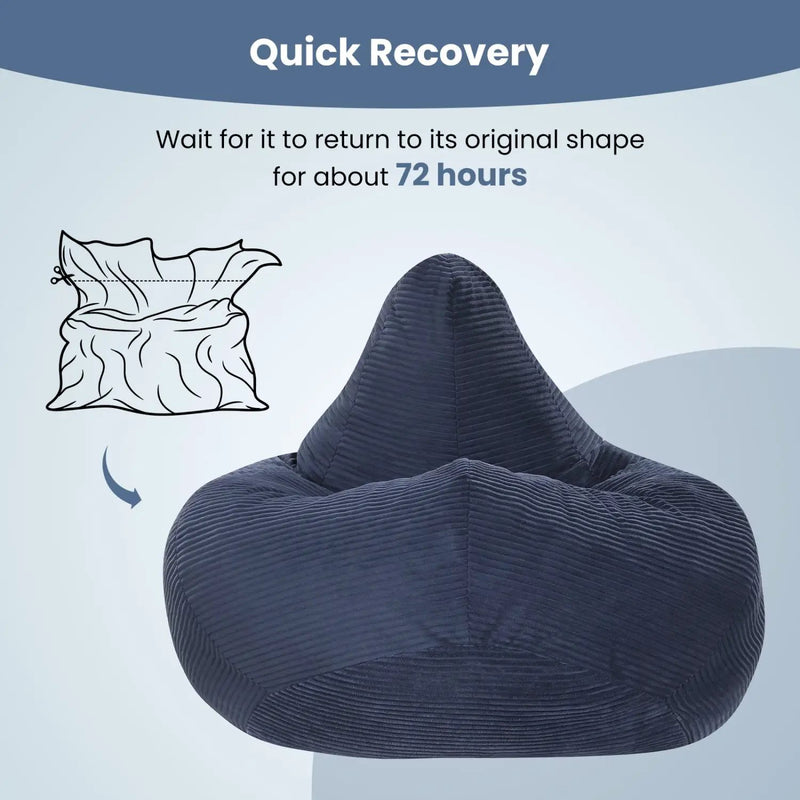 Bean Bag Chair for Adults Accent Lazy Sofa with Skin-friendly Corduroy Cover and Soft Sponge Filling by DirectDeals