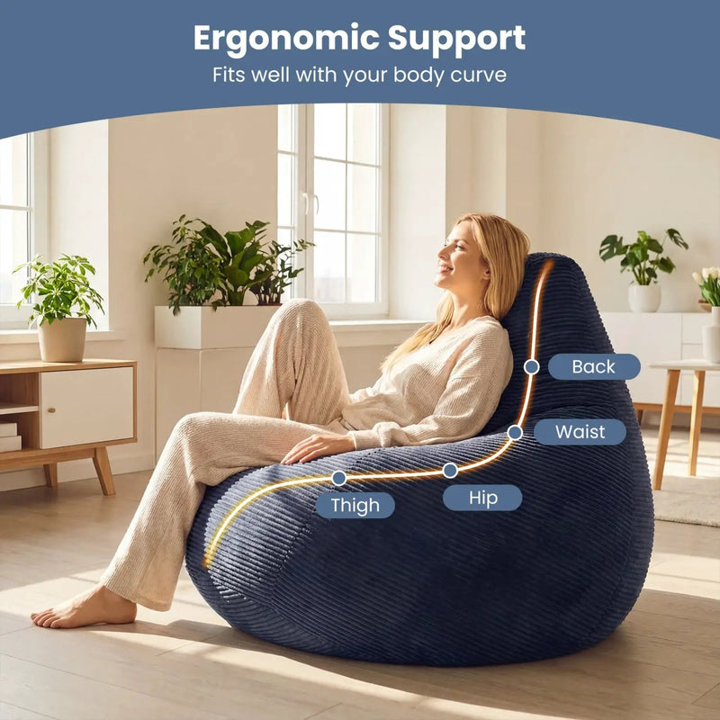 Bean Bag Chair for Adults Accent Lazy Sofa with Skin-friendly Corduroy Cover and Soft Sponge Filling by DirectDeals