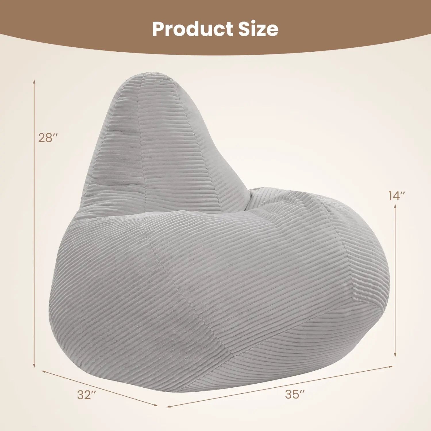 Bean Bag Chair for Adults Accent Lazy Sofa with Skin-friendly Corduroy Cover and Soft Sponge Filling by DirectDeals