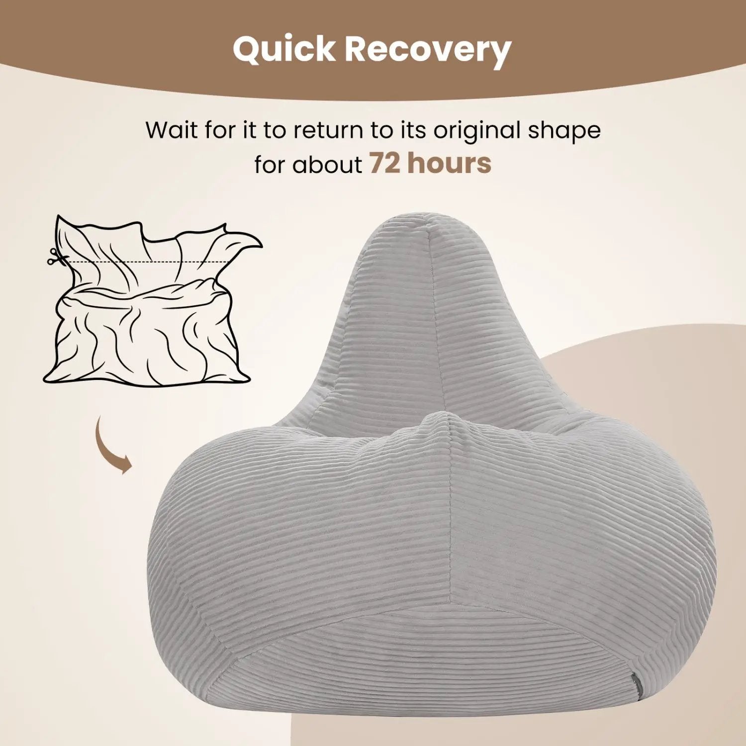 Bean Bag Chair for Adults Accent Lazy Sofa with Skin-friendly Corduroy Cover and Soft Sponge Filling by DirectDeals
