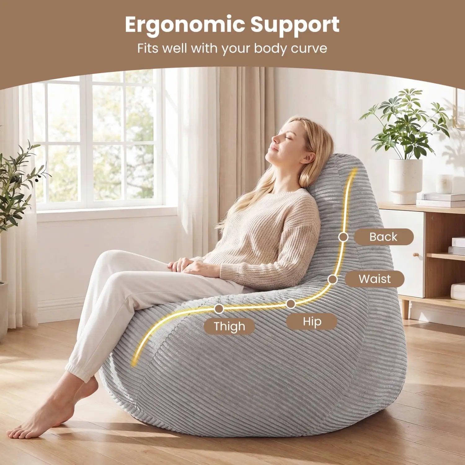 Bean Bag Chair for Adults Accent Lazy Sofa with Skin-friendly Corduroy Cover and Soft Sponge Filling by DirectDeals