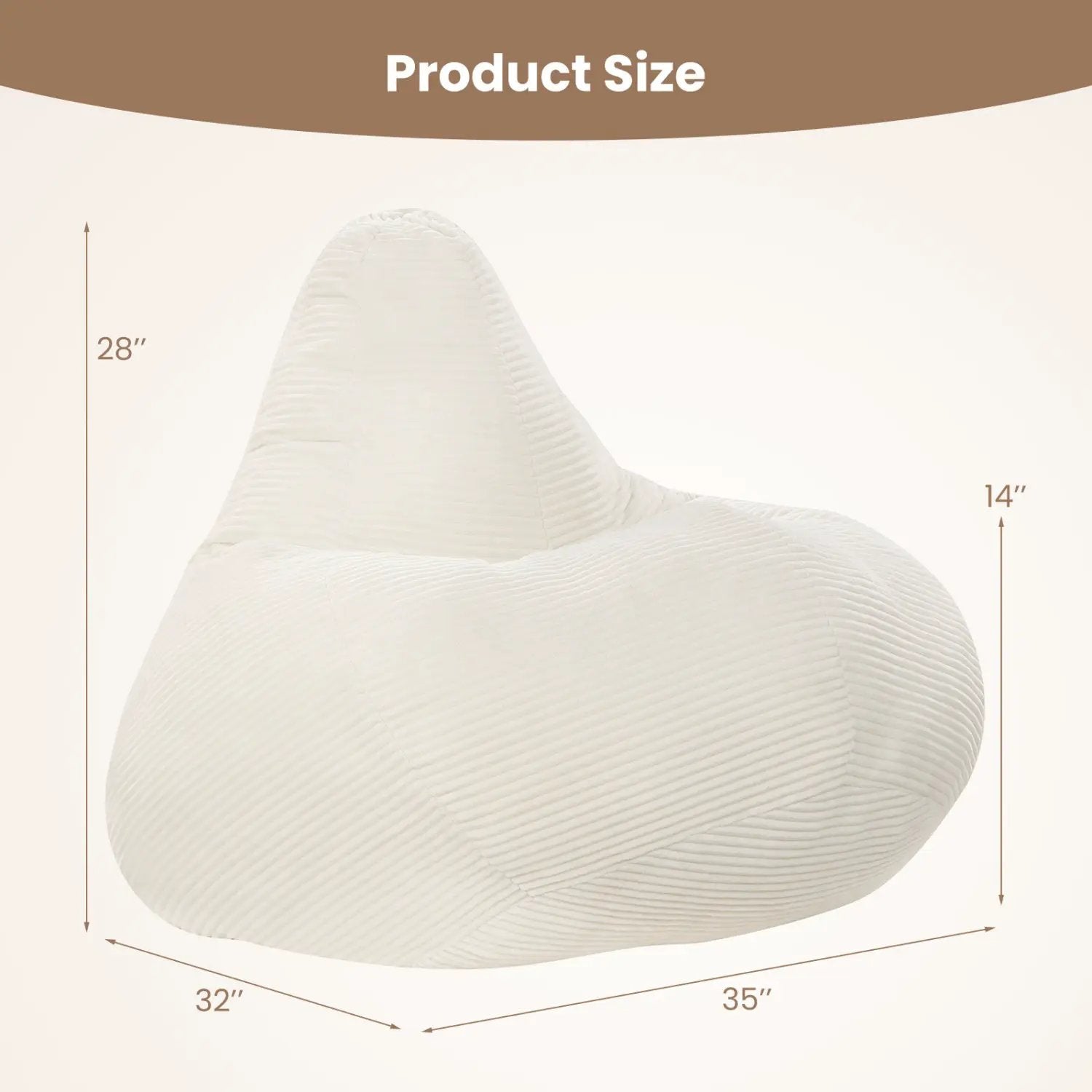 Bean Bag Chair for Adults Accent Lazy Sofa with Skin-friendly Corduroy Cover and Soft Sponge Filling by DirectDeals