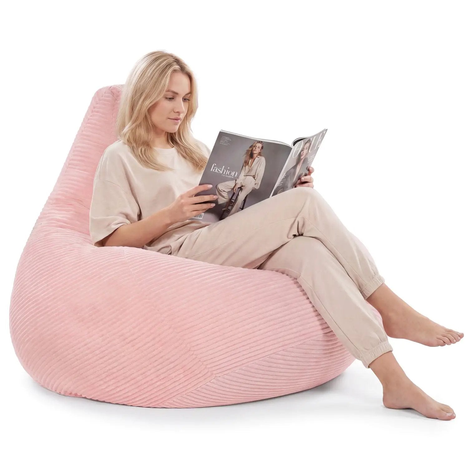 Bean Bag Chair for Adults Accent Lazy Sofa with Skin-friendly Corduroy Cover and Soft Sponge Filling by DirectDeals