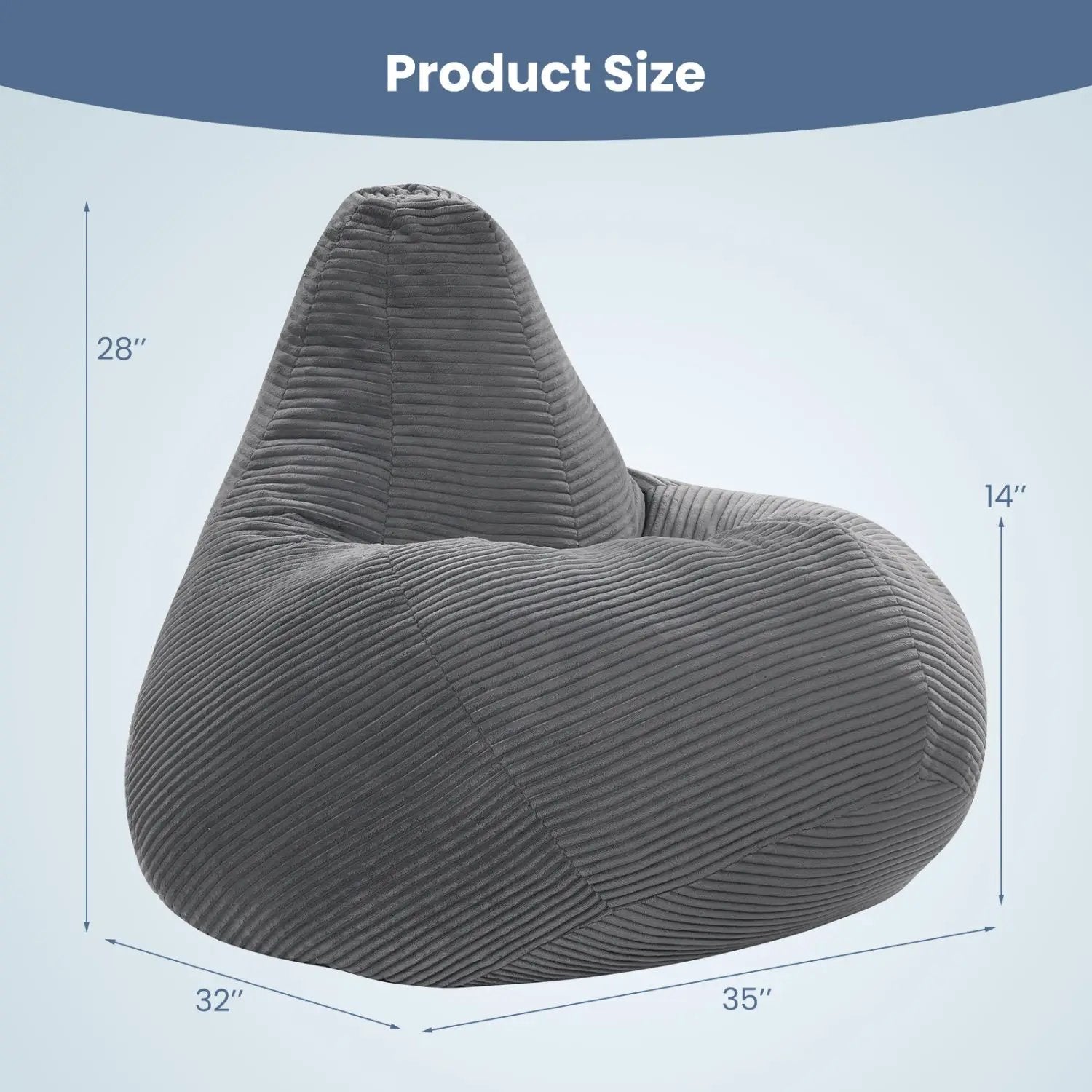 Bean Bag Chair for Adults Accent Lazy Sofa with Skin-friendly Corduroy Cover and Soft Sponge Filling by DirectDeals