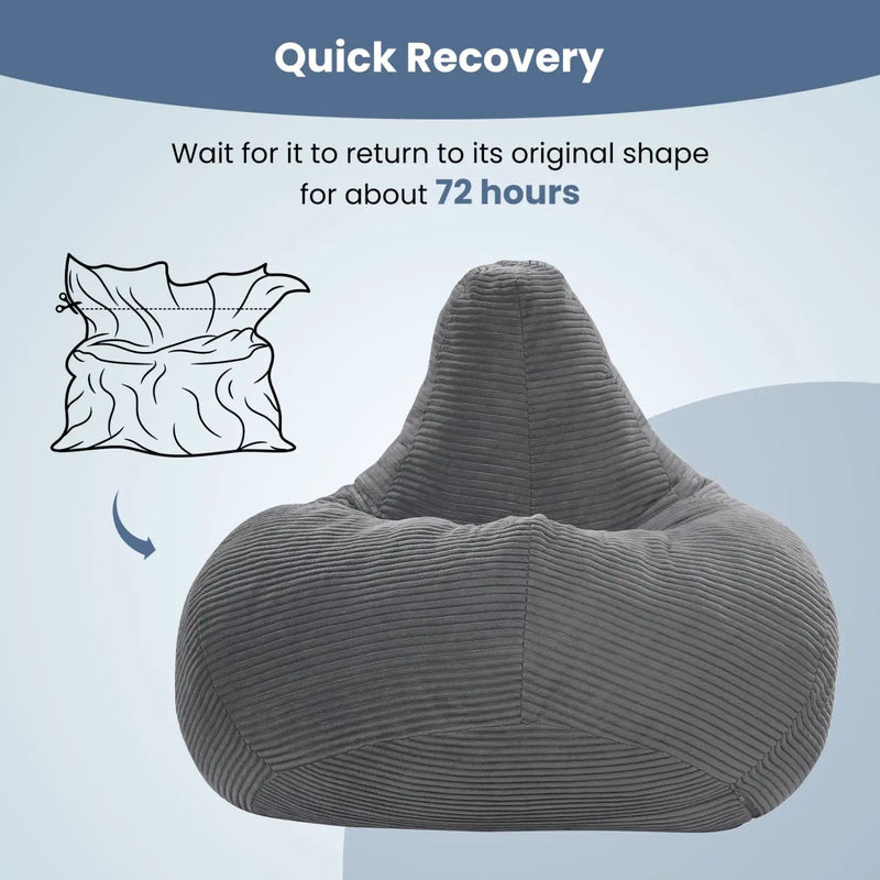 Bean Bag Chair for Adults Accent Lazy Sofa with Skin-friendly Corduroy Cover and Soft Sponge Filling by DirectDeals