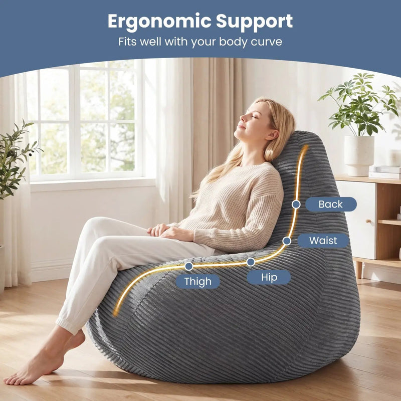 Bean Bag Chair for Adults Accent Lazy Sofa with Skin-friendly Corduroy Cover and Soft Sponge Filling by DirectDeals