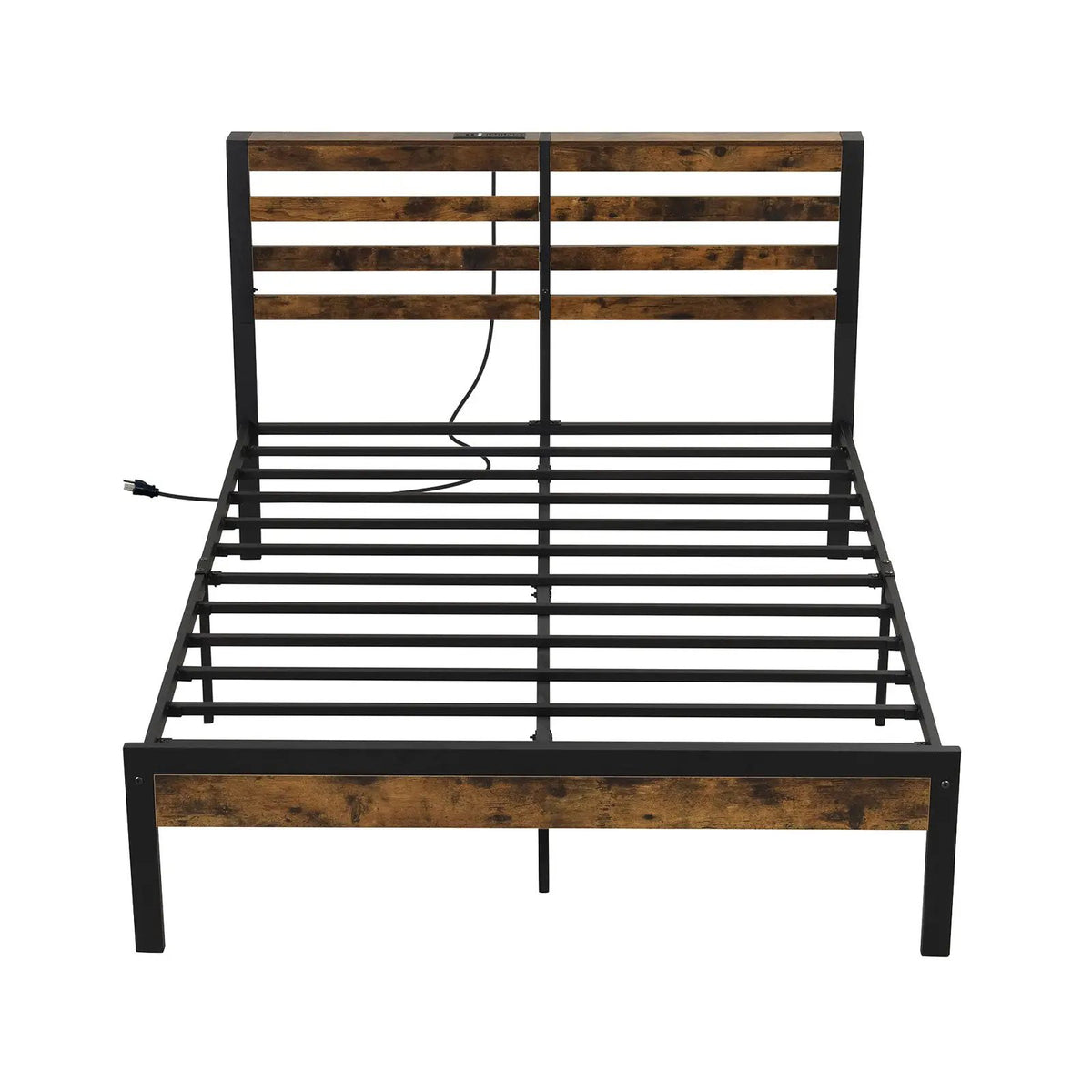 Full/Queen Size Bed Frame with Charging Station and Storage Headboard, photo 3 of 10