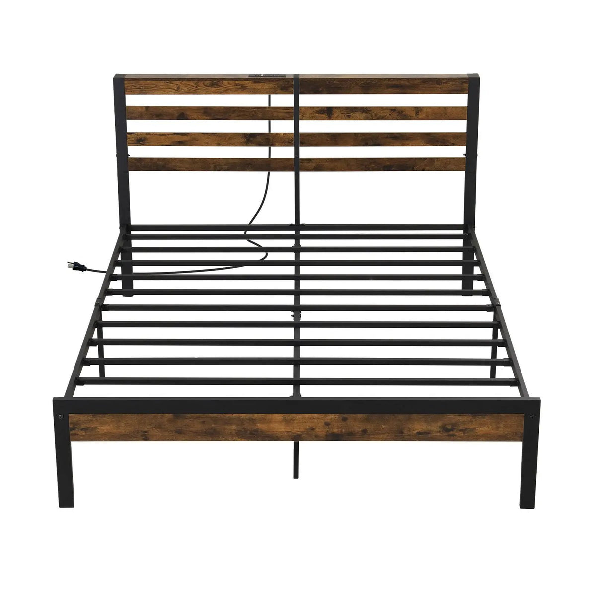Full/Queen Size Bed Frame with Charging Station and Storage Headboard, photo 9 of 10