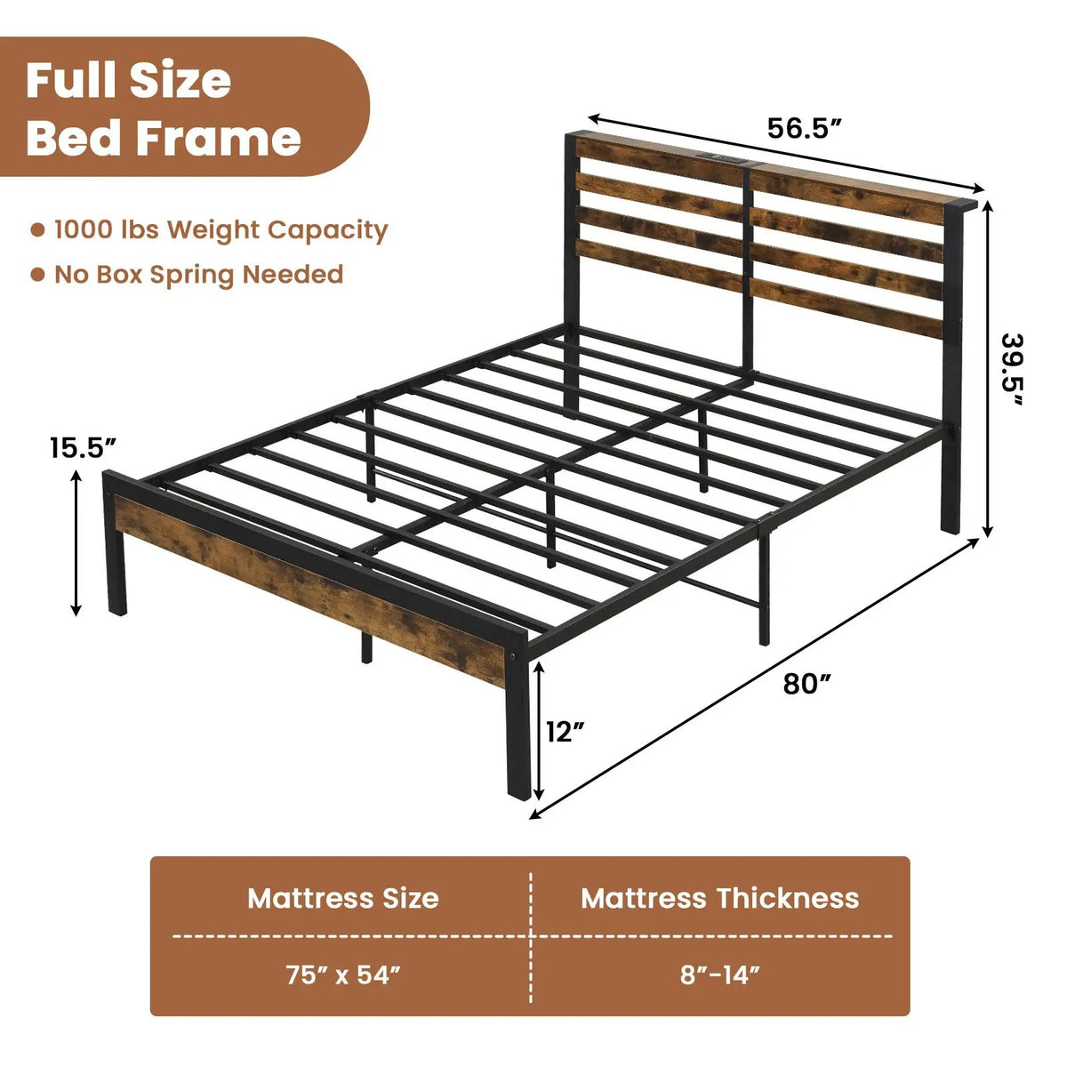 Full/Queen Size Bed Frame with Charging Station and Storage Headboard, photo 4 of 10
