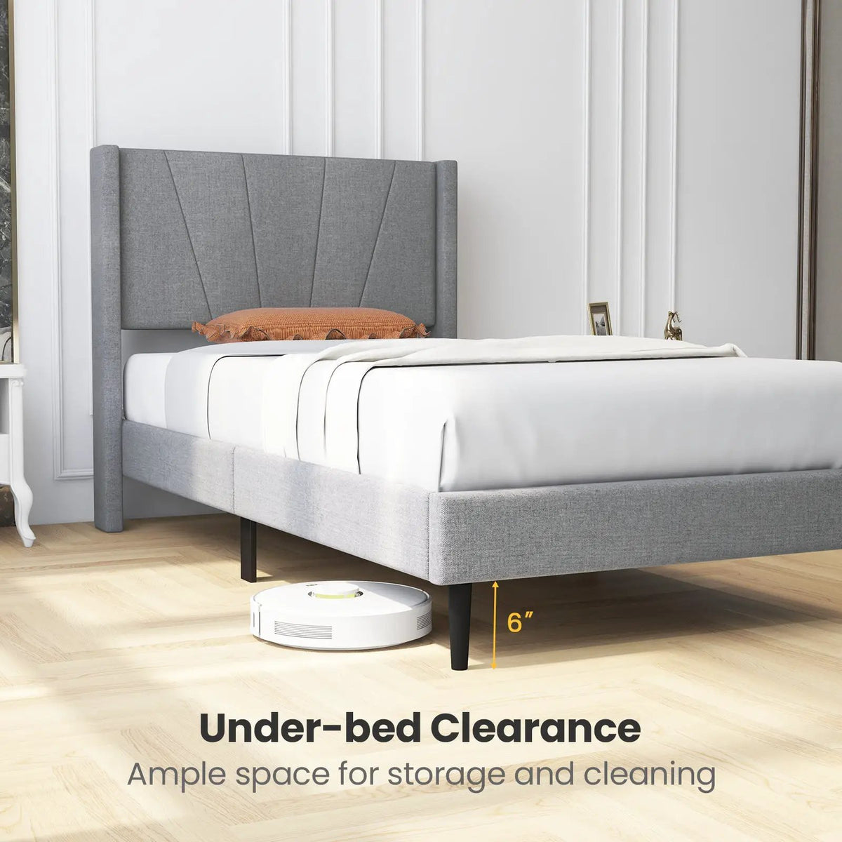 Twin/Queen Bed Frame with Linen Upholstered Wingback Headboard, photo 6 of 9