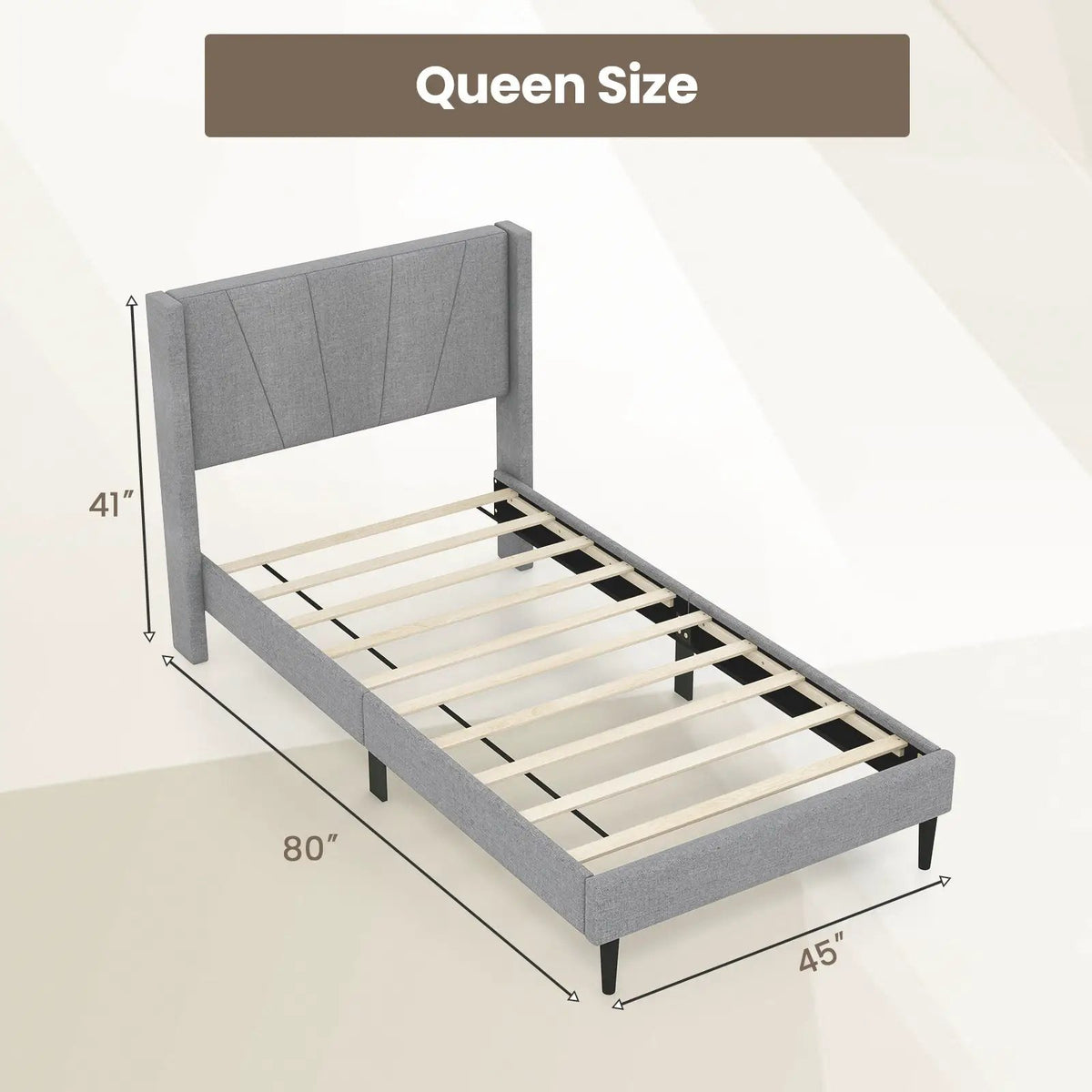 Twin/Queen Bed Frame with Linen Upholstered Wingback Headboard, photo 4 of 9