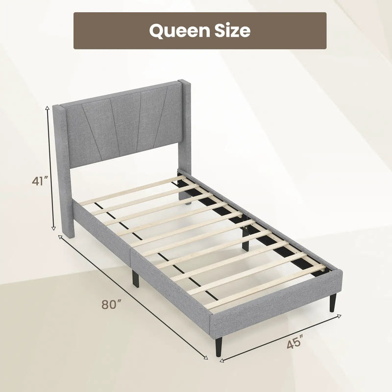 Twin/Queen Bed Frame with Linen Upholstered Wingback Headboard by DirectDeals