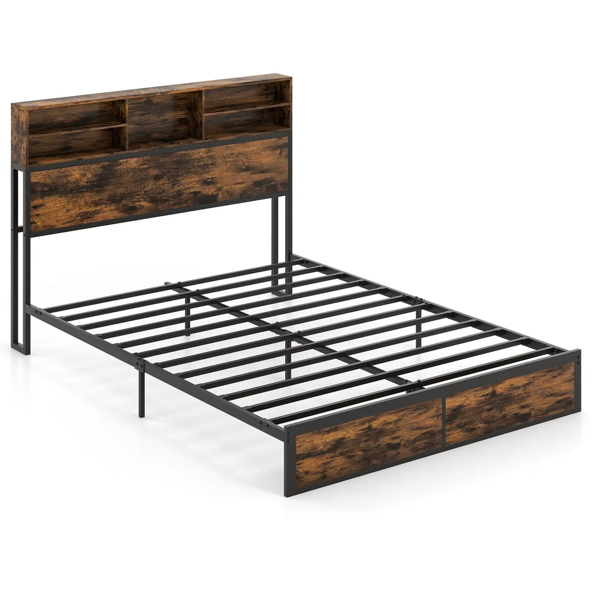 Twin/Full/Queen/King Size Bed Frame with Storage Headboard Industrial Metal Platform Bed, photo 10 of 11