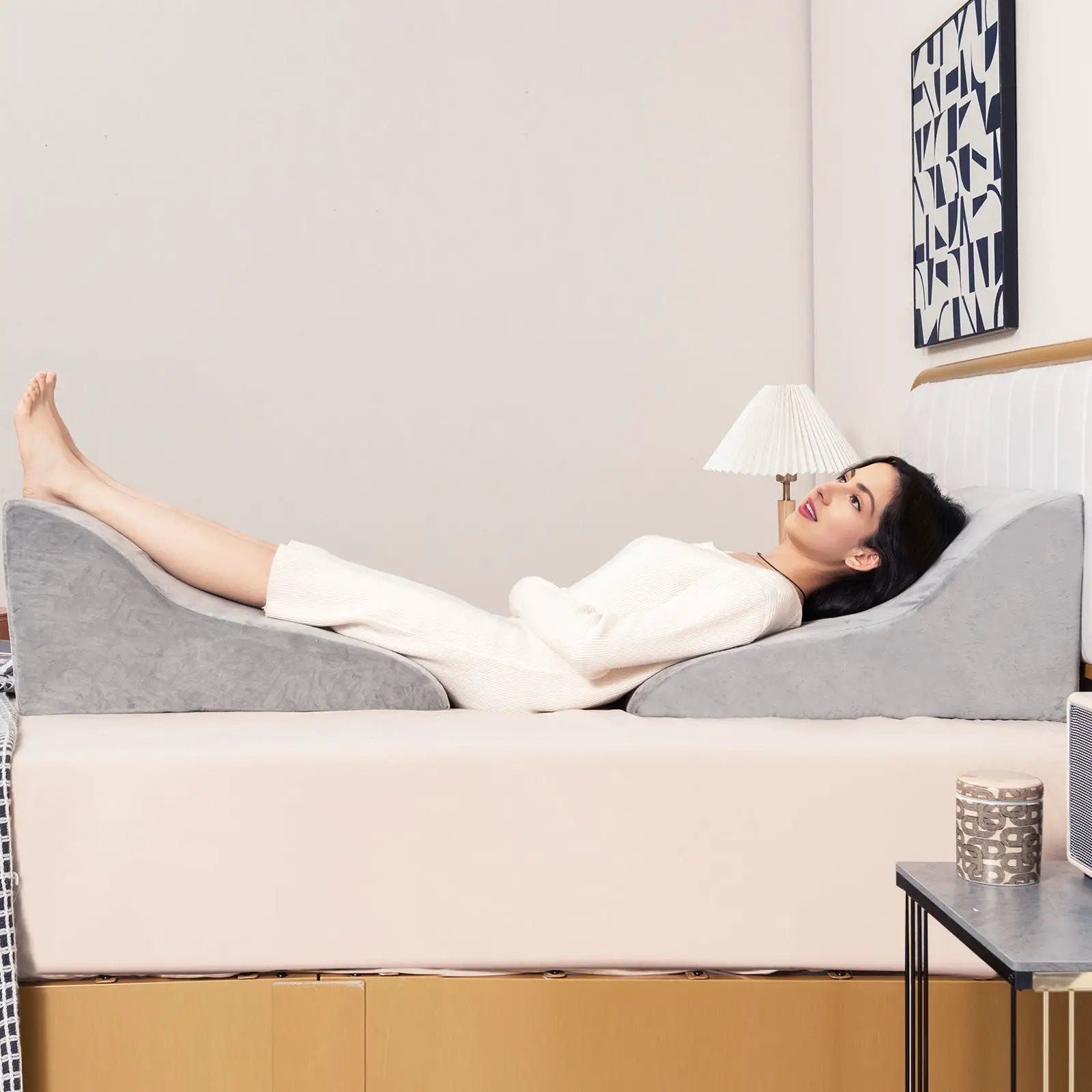 Bed Wedge Pillow Back Support Triangle Reading Pillow with Detachable Cover-Gray by DirectDeals
