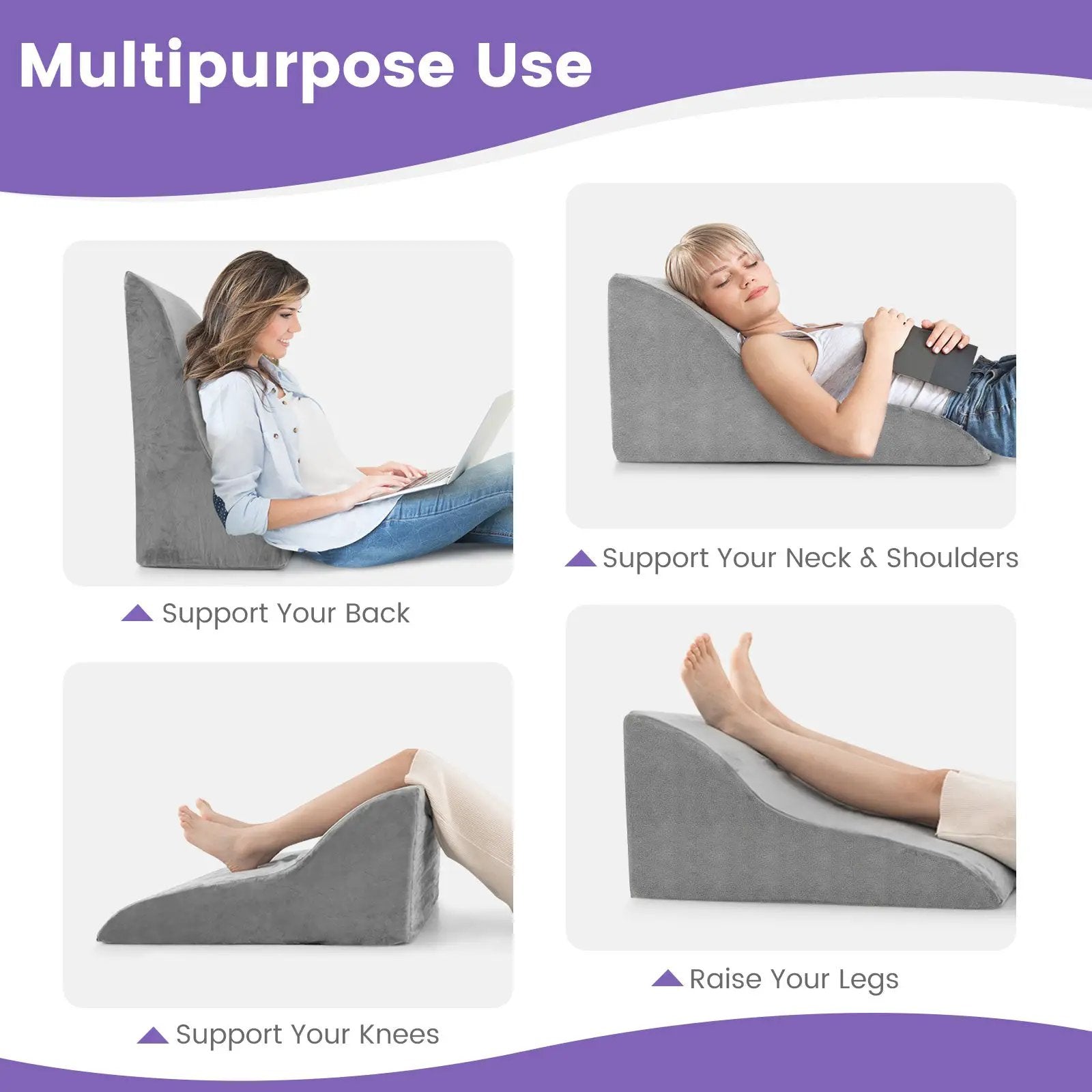 Bed Wedge Pillow Back Support Triangle Reading Pillow with Detachable Cover-Gray by DirectDeals