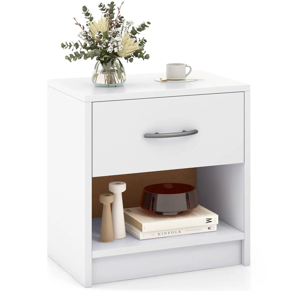 Bedside Table Nightstand with Drawer and Open Storage Shelf, photo 14 of 14