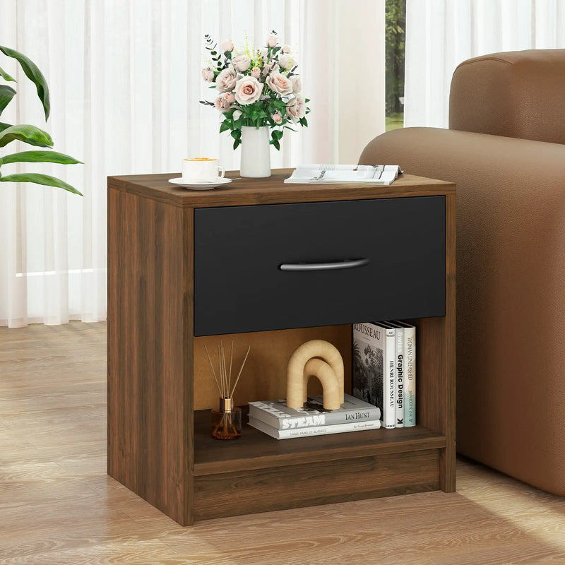 Bedside Table Nightstand with Drawer and Open Storage Shelf by DirectDeals