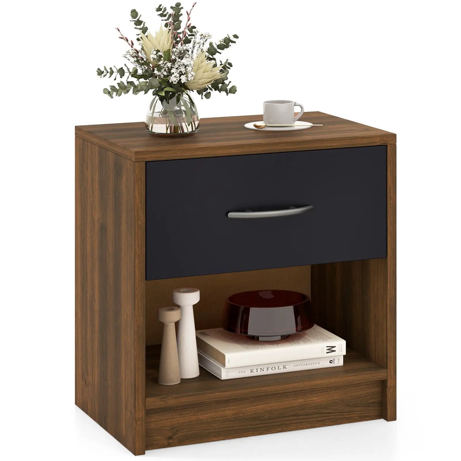 Bedside Table Nightstand with Drawer and Open Storage Shelf by DirectDeals