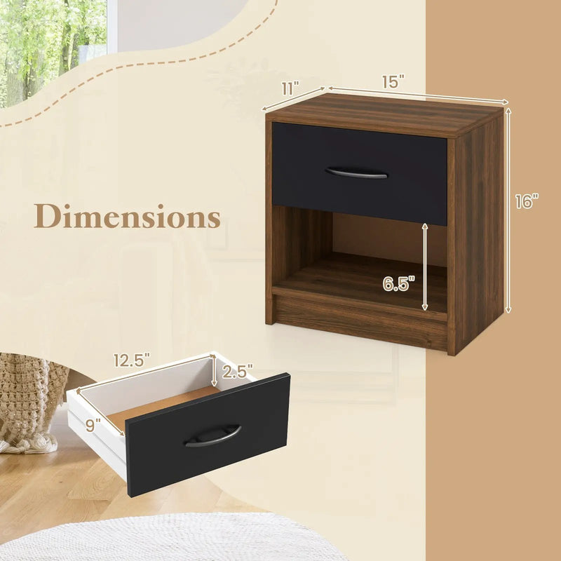 Bedside Table Nightstand with Drawer and Open Storage Shelf by DirectDeals